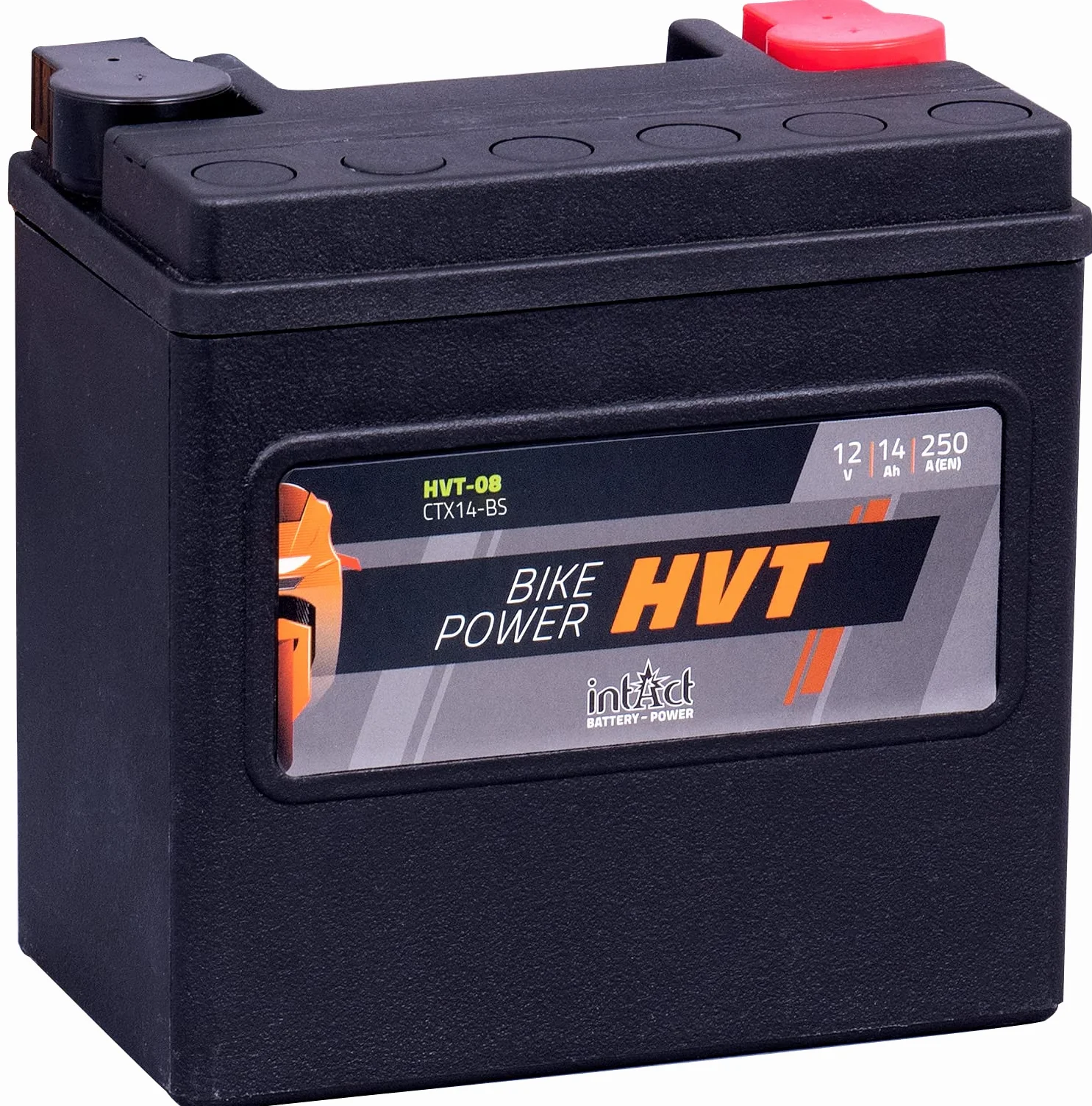 intAct Bike-Power HVT-08, CTX14-BS, 12V 14 Ah, 250 A (EN), Odporny na wibracje i wytrzymały akumulator motocyklowy AGM, Bezobsługowy akumulator AGM