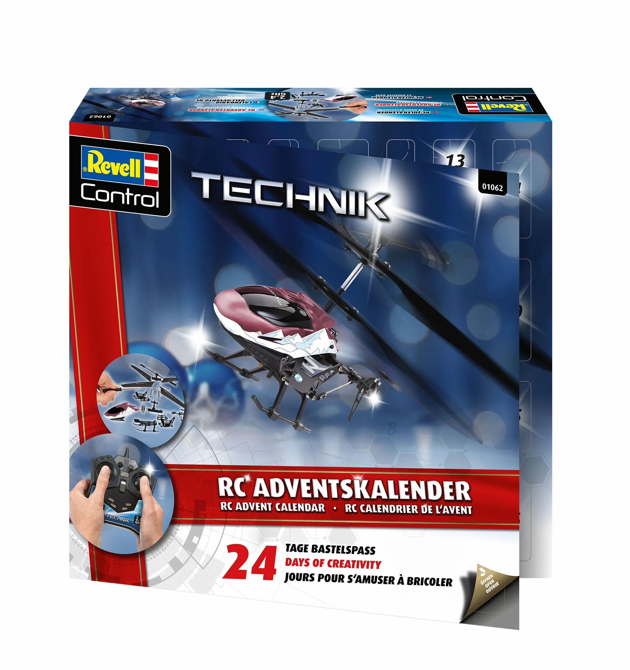 Revell kalendarz adwentowy helikopter RC I zdalnie sterowany helikopter I do rękodzieła, dla chłopców, dziewcząt i dorosłych od 10 lat, prezent na Boże Narodzenie