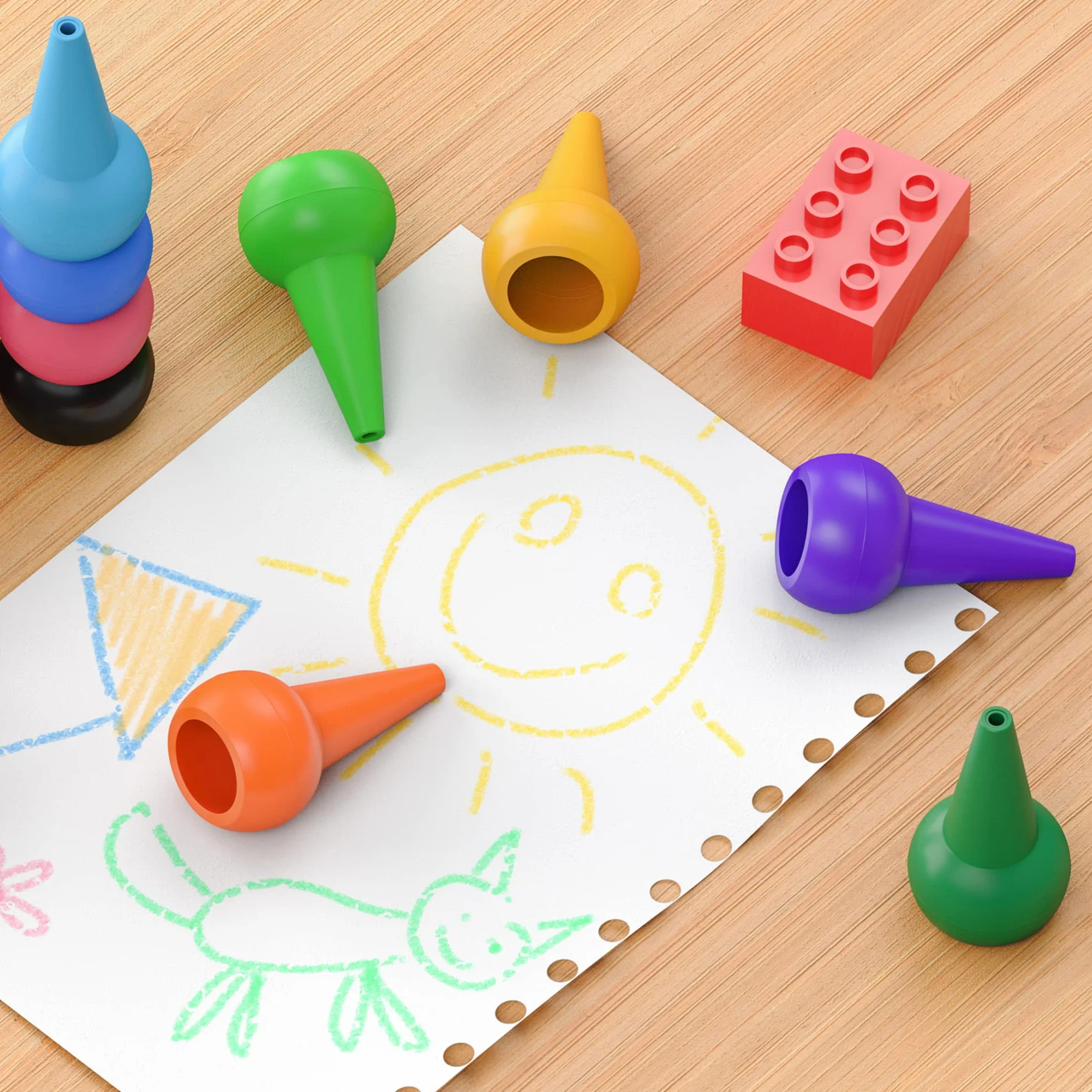 WATSABRO Kredki świecowe dla małych dzieci, 12 kolorów, możliwość układania w stos, z uchwytem dłoni, kredki świecowe Montessori, zabawka dla niemowląt i dzieci