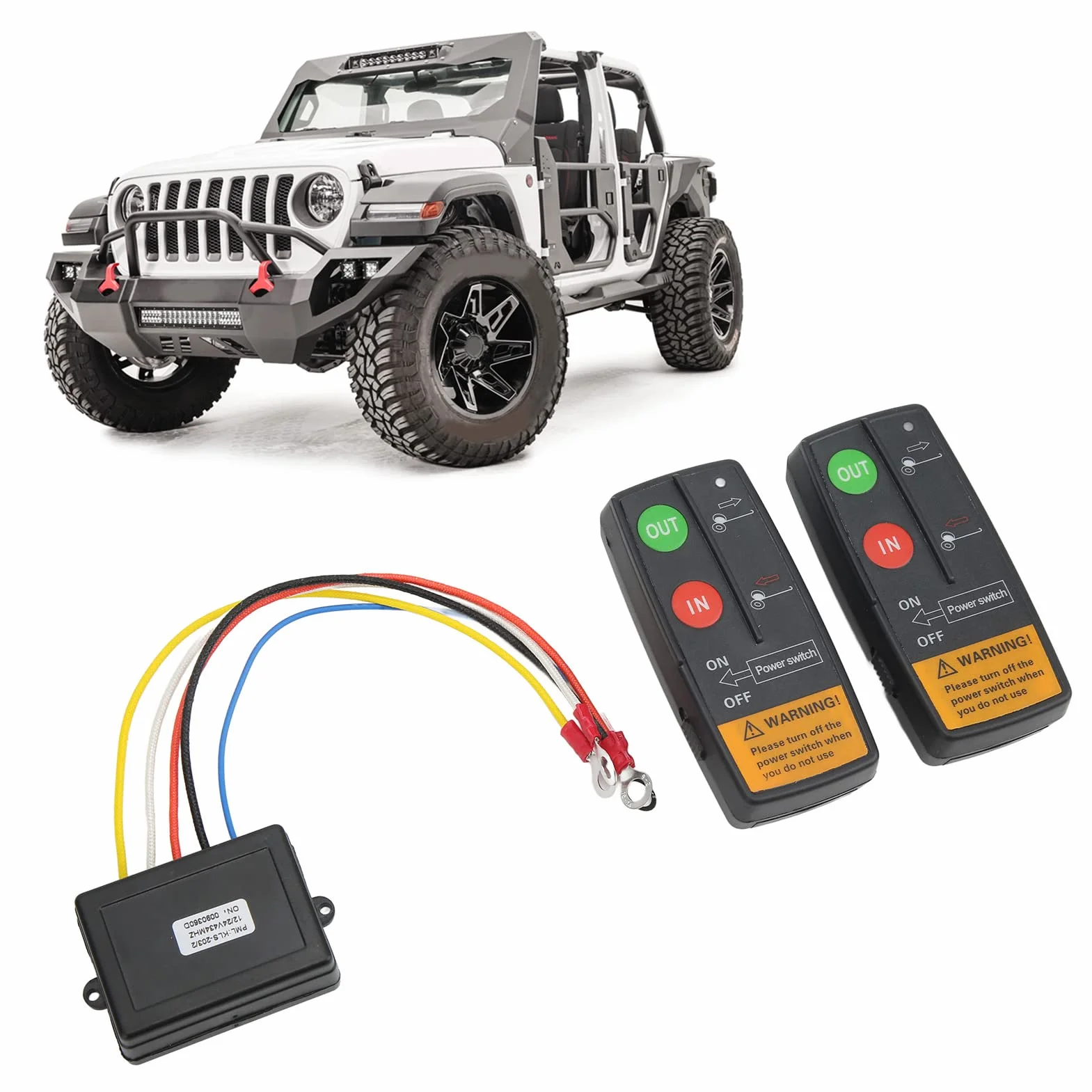 Akozon Zestaw Zdalnego Sterowania Wyciągarką Bezprzewodową Zasięg 75 Stóp 12 V 24 V Wysoka Czułość Uniwersalny do Samochodów Ciężarowych ATV 379521011