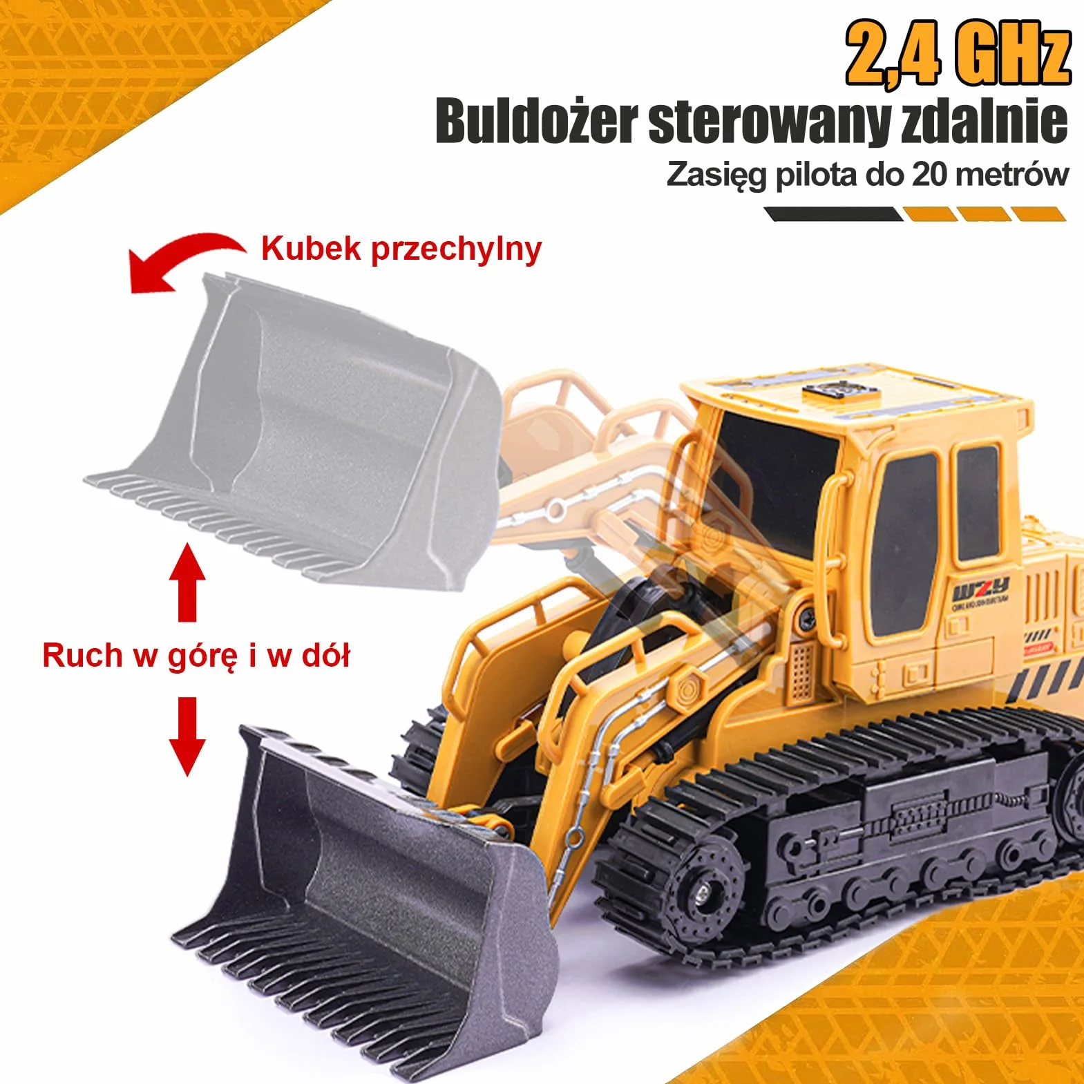 Jiakora Zdalnie sterowany buldożer, 2,4 GHz RC samochód traktor ciężarówka, ładowarka kołowa zdalnie sterowana światłem i dźwiękiem, 2 akumulatory 60 minut, koparka, pojazdy na placu budowy, zabawka