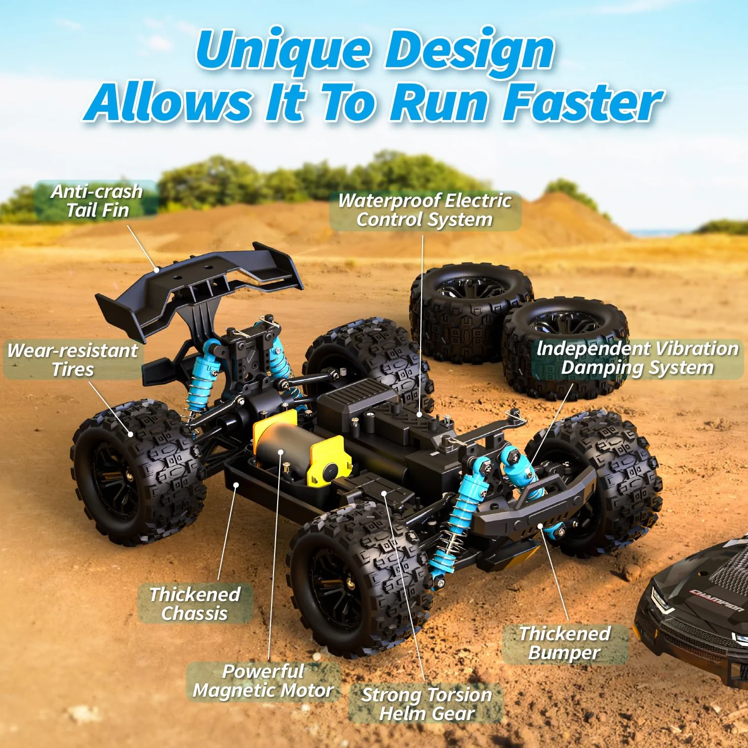 snookids Samochód zdalnie sterowany - 1:18 Szybki samochód RC Offroad Buggy 40 km/h, 2,4 GHz 4WD All Terrain RC Drift Car Monstertruck Zabawka Prezent dla dzieci i dorosłych