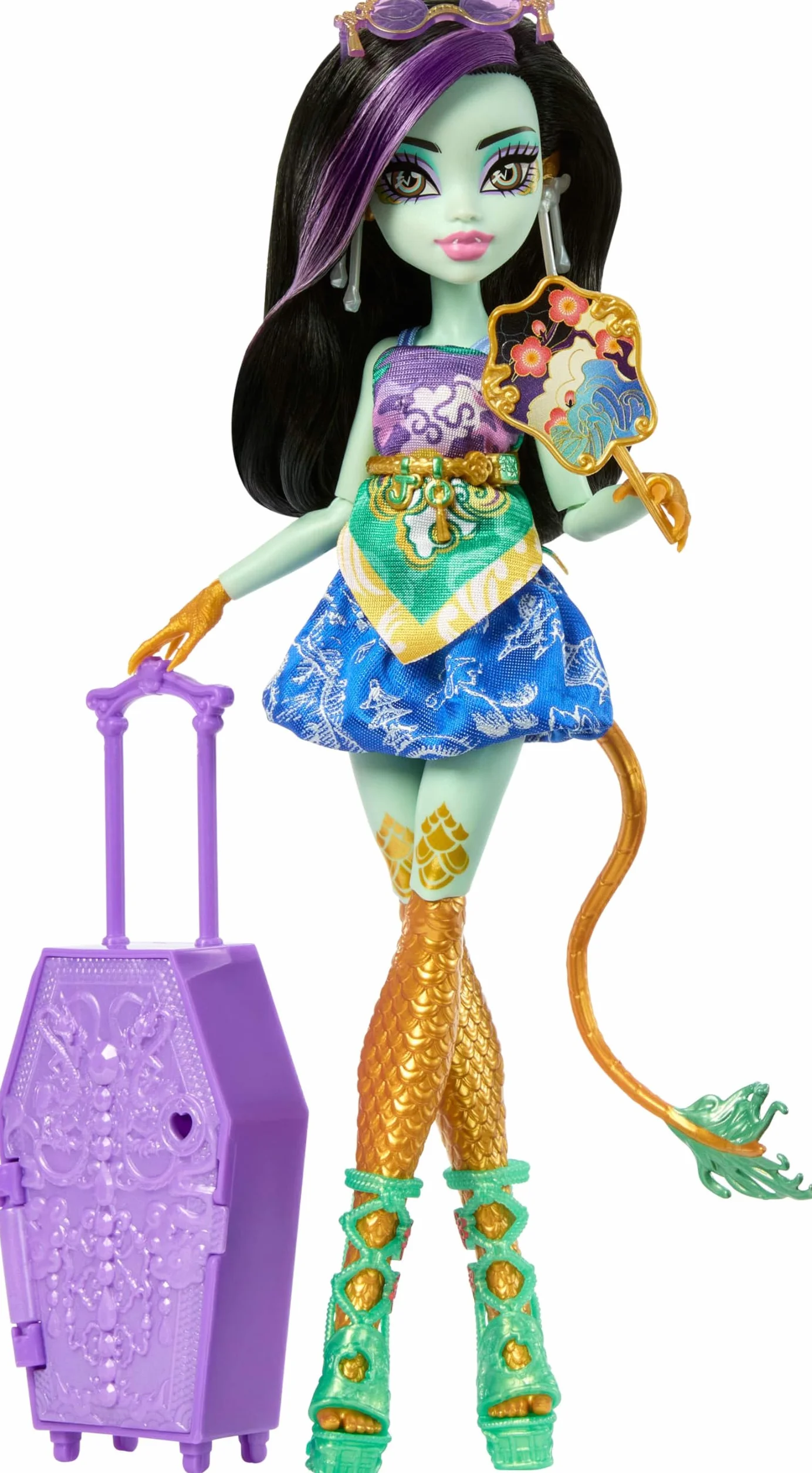 Monster High Straszysekrety Seria 7 Upiorystyczne wakacje Jinafire Long Zestaw: lalka, walizka i akcesoria-niespodzianki, w tym ubranka dla lalki, zabawka dla dzieci 4+, JDR52