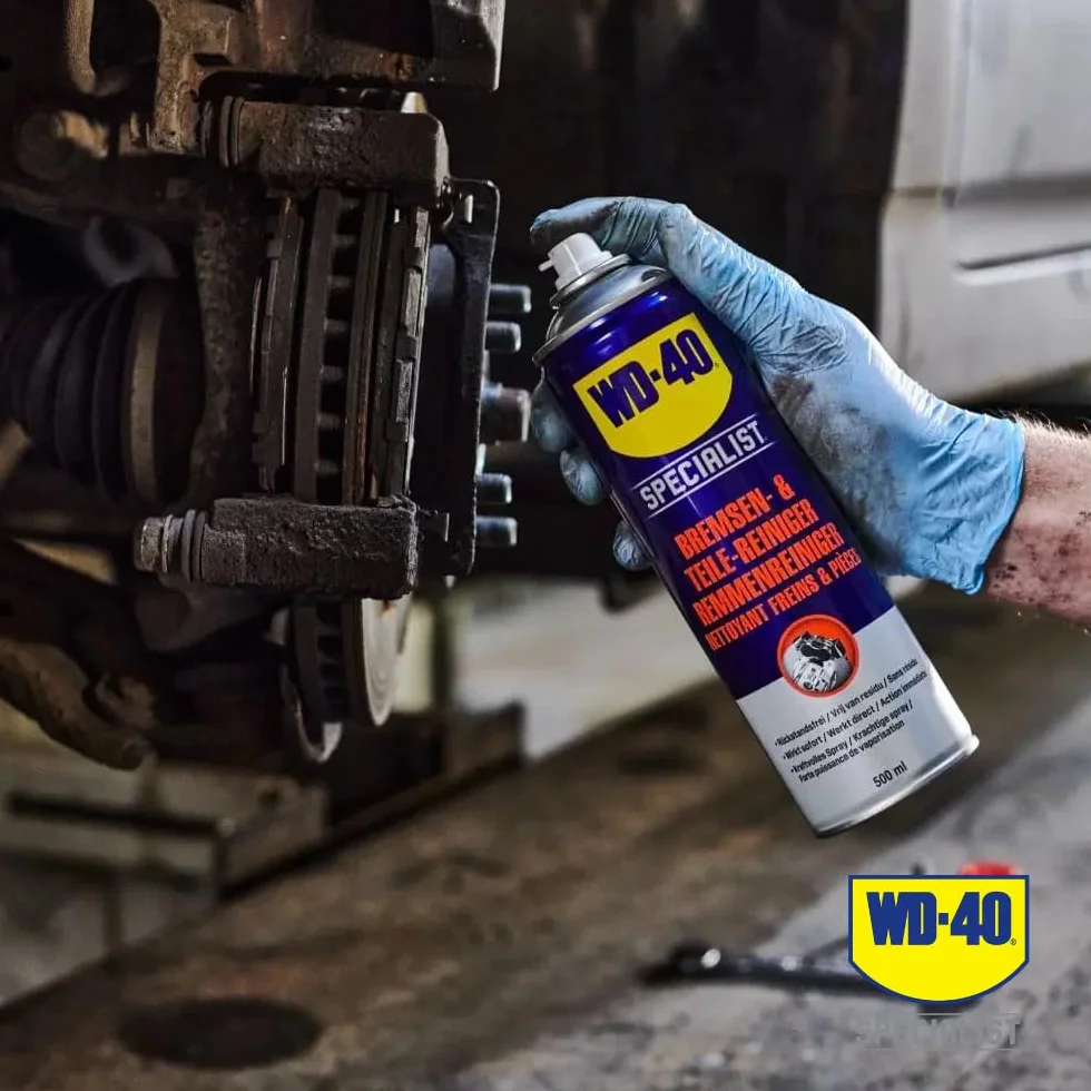 WD-40 Specialist Środek do czyszczenia hamulców i części 500 ml – środek do usuwania tłuszczu do hamulców, sprzęgieł i części silnika, usuwa kurz z hamulców, olej i zanieczyszczenia, poprawia