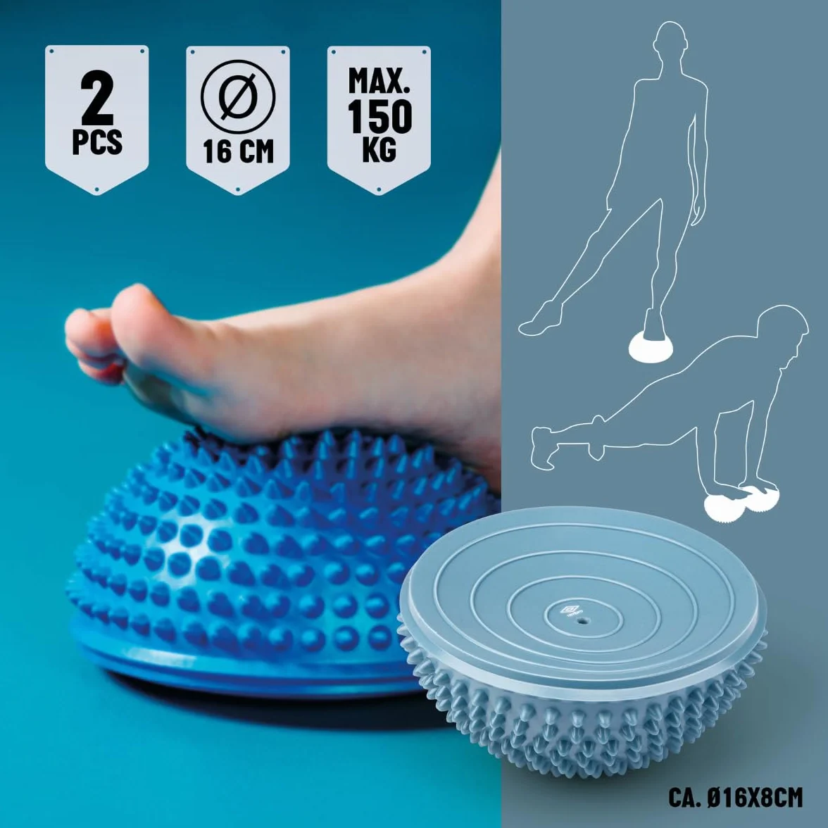 Umbro Balance Pad – 2 sztuki – średnica 16 x 8 cm – do 150 kg – piłka z jeżem – poduszka do balansowania – niebieska