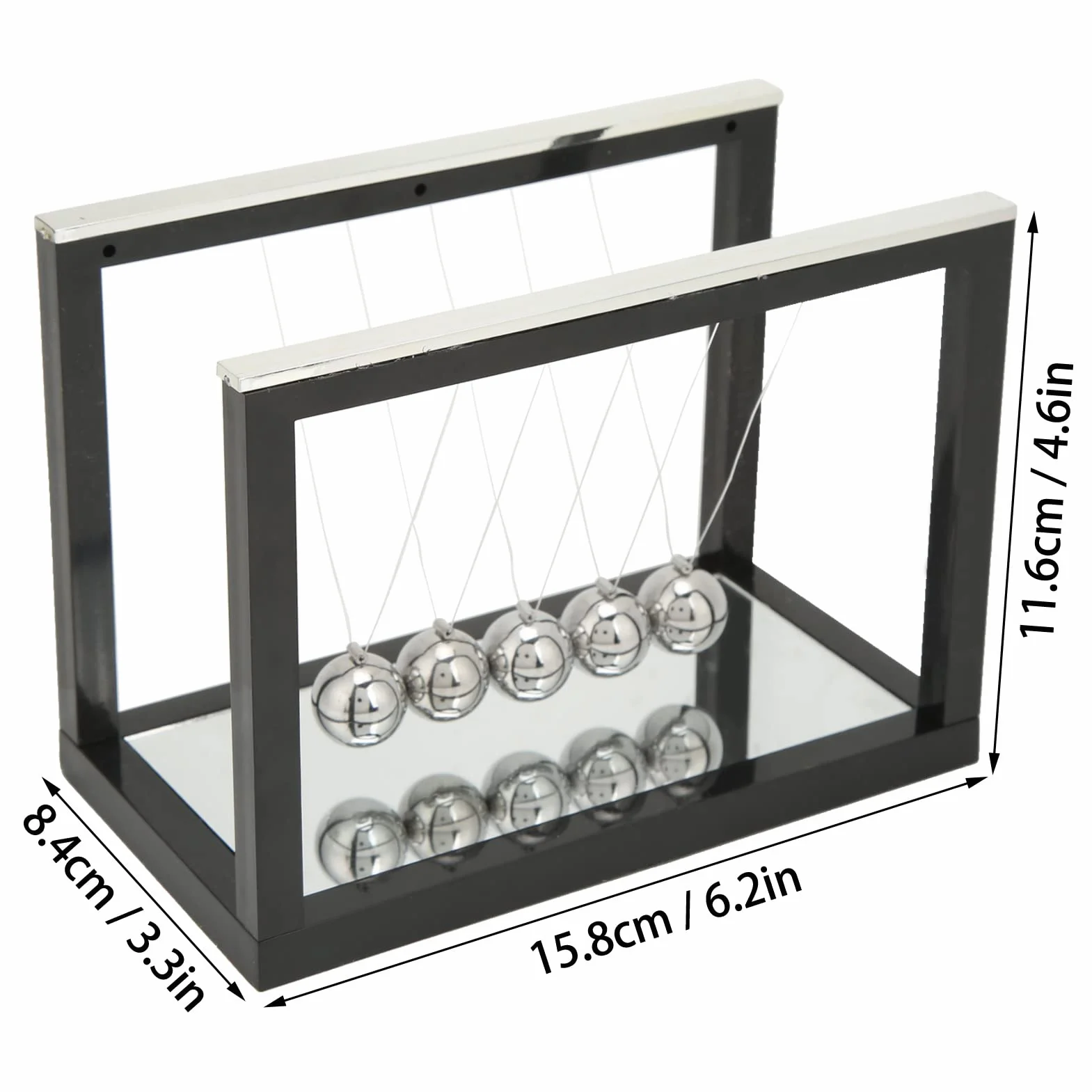 Newton huśtawka wahadłowa, zabawka, nauka, duża Newton Cradle Balance Balls z 5 żelaznymi kulkami i podstawą lustra, redukcja stresu, 15,8 x 8,4 x 11,6 cm