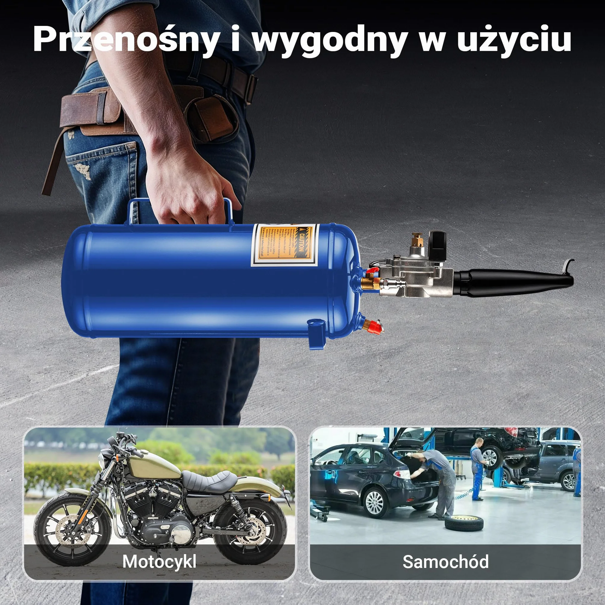 Wiltec Inflator do opon 6-8 bar, ze zbiornikiem 7 l, niebieski, pistolet do pompowania powietrzem sprężonym, przenośny