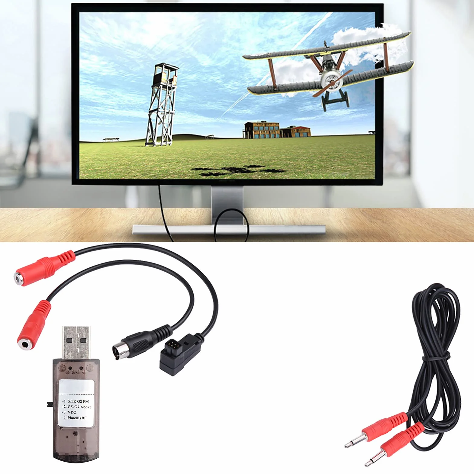 22 w 1 RC Simulator Cable, Symulator Samolotu RC USB z Kablami, Obsługa Real G7 G6 G5 USB Simulator, Dostępna Aktualizacja Online, 4 Przełączniki Suwakowe do Wyboru Trybu