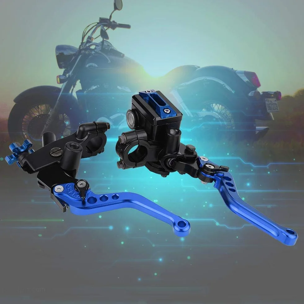 Jedna para lewej i prawej dźwigni sprzęgła, 1 para 7/8"(22 mm) uniwersalnych dźwigni zbiornika głównego cylindra sprzęgła hamulca motocykla (niebieskie)