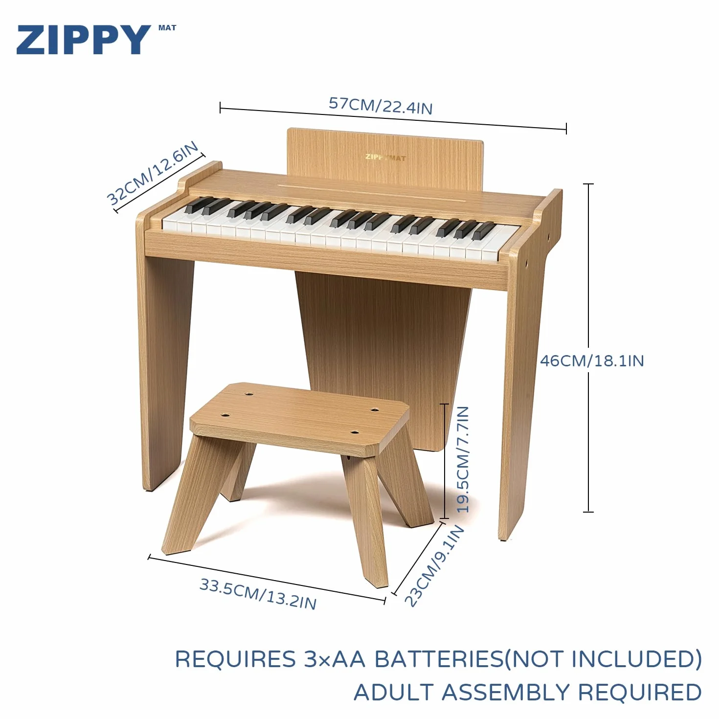 Klawiatura fortepianowa dla dzieci, 37 klawiszy, instrument do nauki muzyki, zabawka, drewniane fortepian, dla 3+ dziewcząt i chłopców (Dąb Basic)