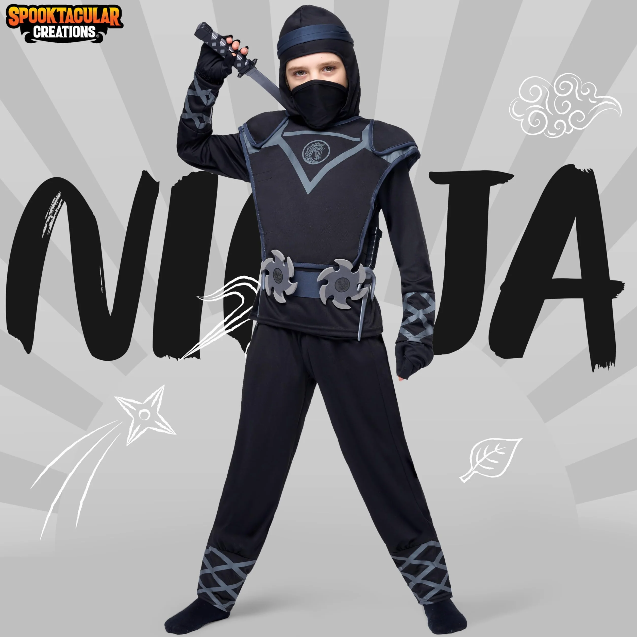 Spooktacular Creations Deluxe czarny kostium ninja zestaw z materiału piankowego Ninja, zabawka, dla dzieci, strój Kung Fu, pomysły na Halloween