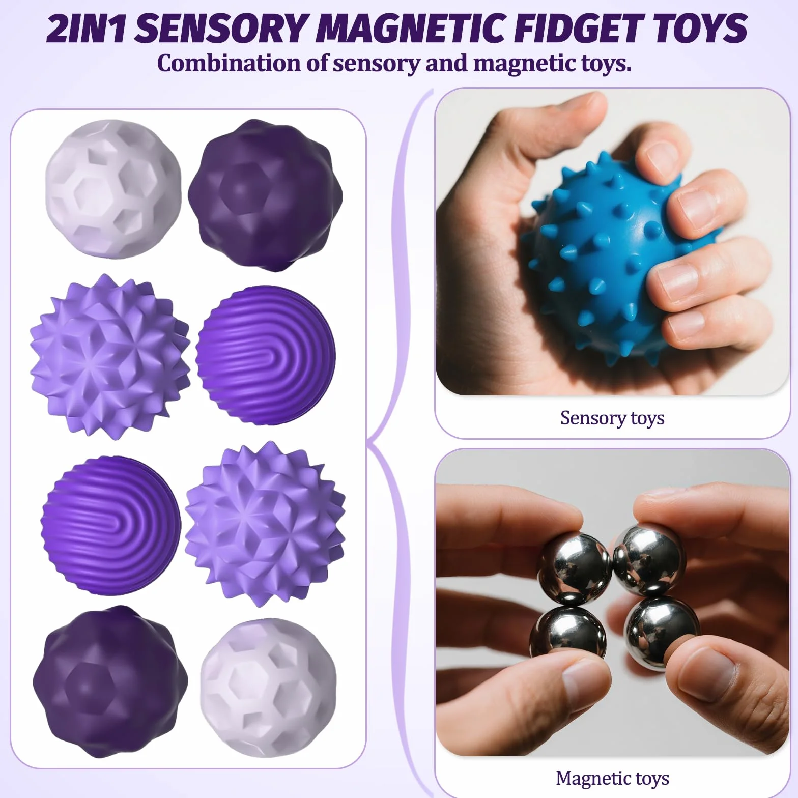 8 Szt. Zabawki Antystresowe Magnetyczne – Silikonowe Zabawki Fidget, Idealne na Stres, Relaks i Skupienie dla Dzieci i Dorosłych (Fioletowy)