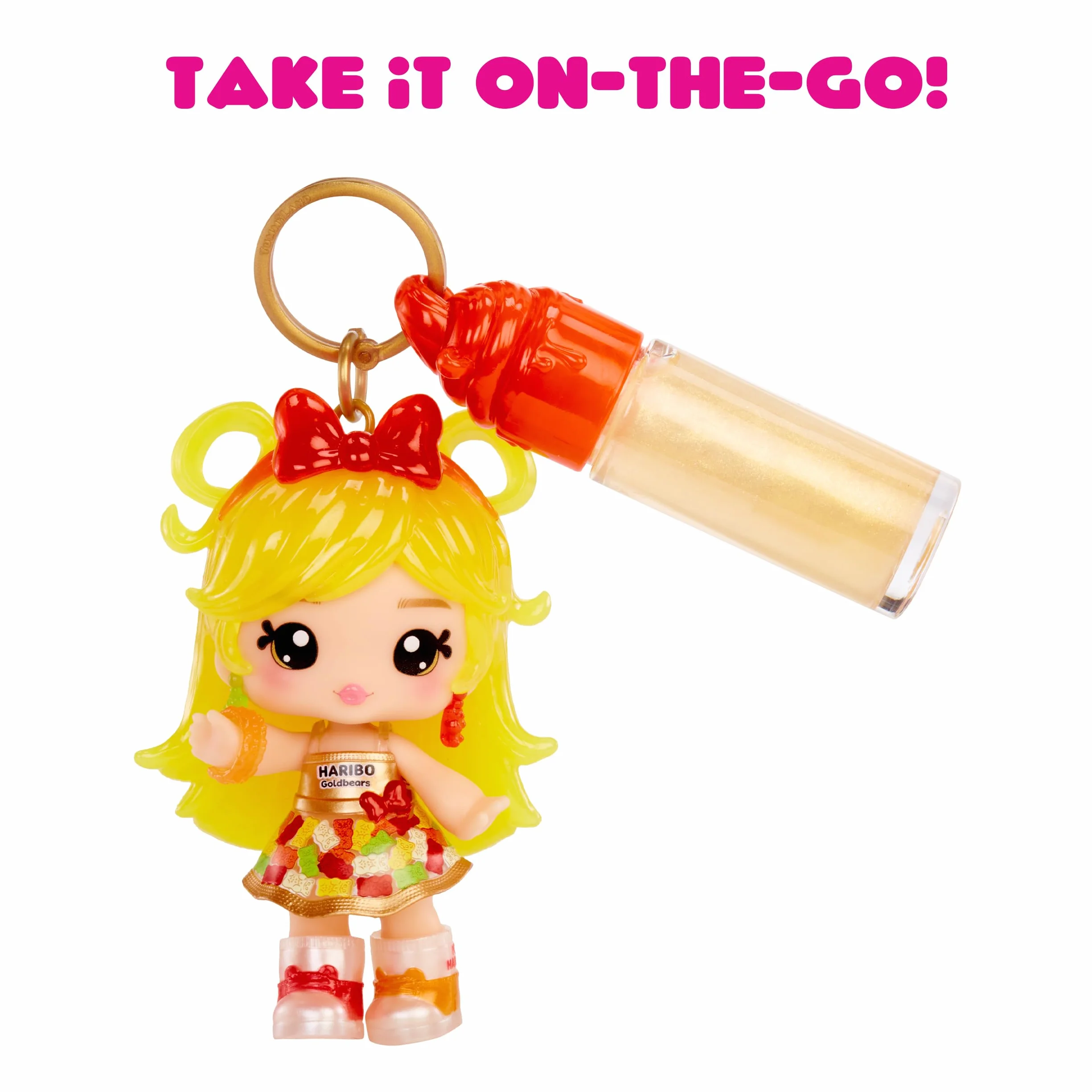 Yummiland x Licensed Sweets Lip Gloss Doll: Haribo Goldbears - Sweetie Goldbears – w Zestawie Lalka, Błyszczyk DIY i Breloczek! Zabawa z Makijażem i Kolekcjonerska Gratka dla Dzieci od 4. Roku Życia