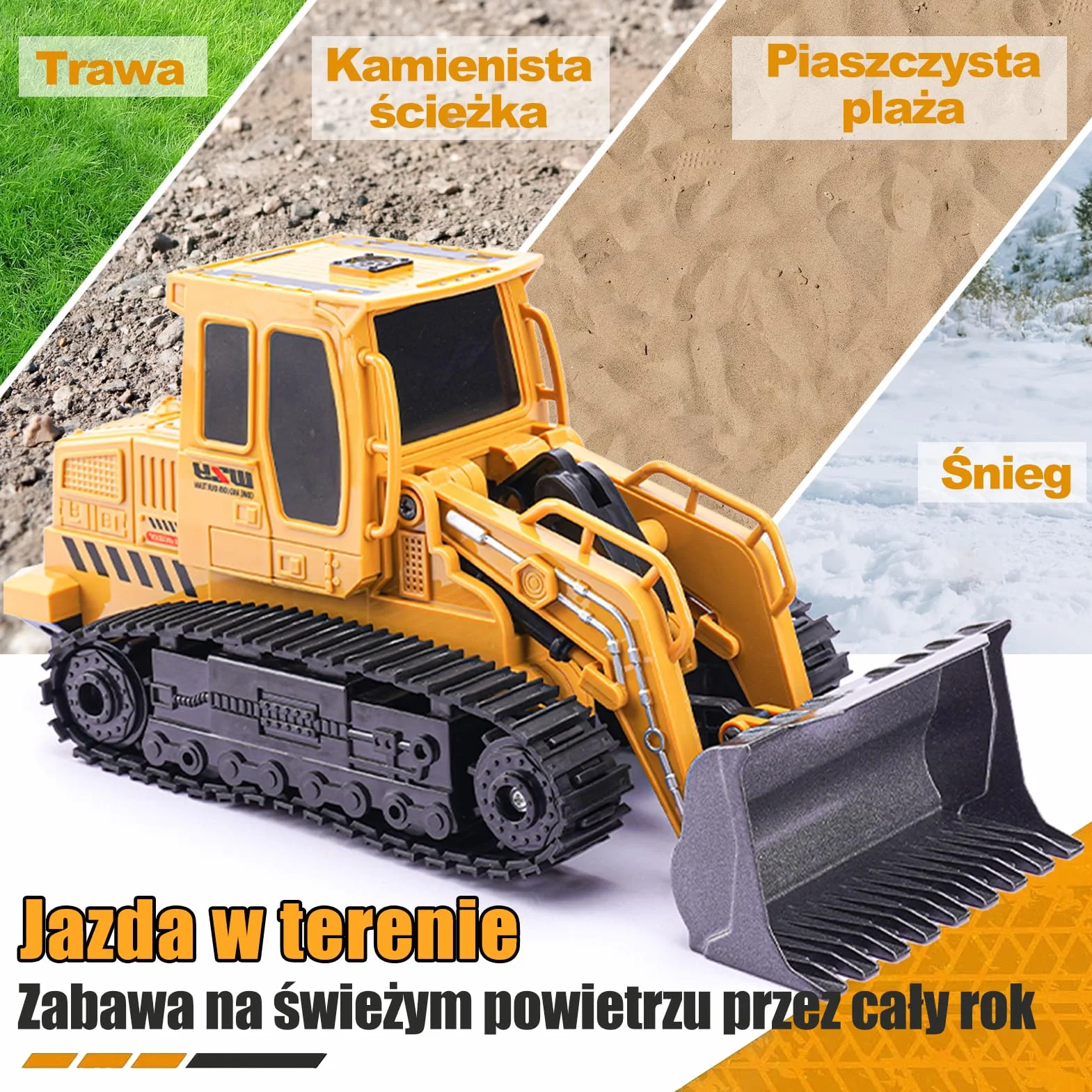 Jiakora Zdalnie sterowany buldożer, 2,4 GHz RC samochód traktor ciężarówka, ładowarka kołowa zdalnie sterowana światłem i dźwiękiem, 2 akumulatory 60 minut, koparka, pojazdy na placu budowy, zabawka
