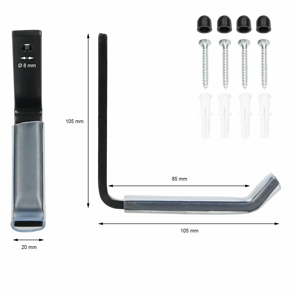 ECD Germany Uchwyt ścienny do opon samochodowych, 4 szt. 105 x 105 mm, wykonany w całości ze stali, obciążenie do 40 kg, zestaw z materiałami montażowymi, uchwyt na opony i felgi