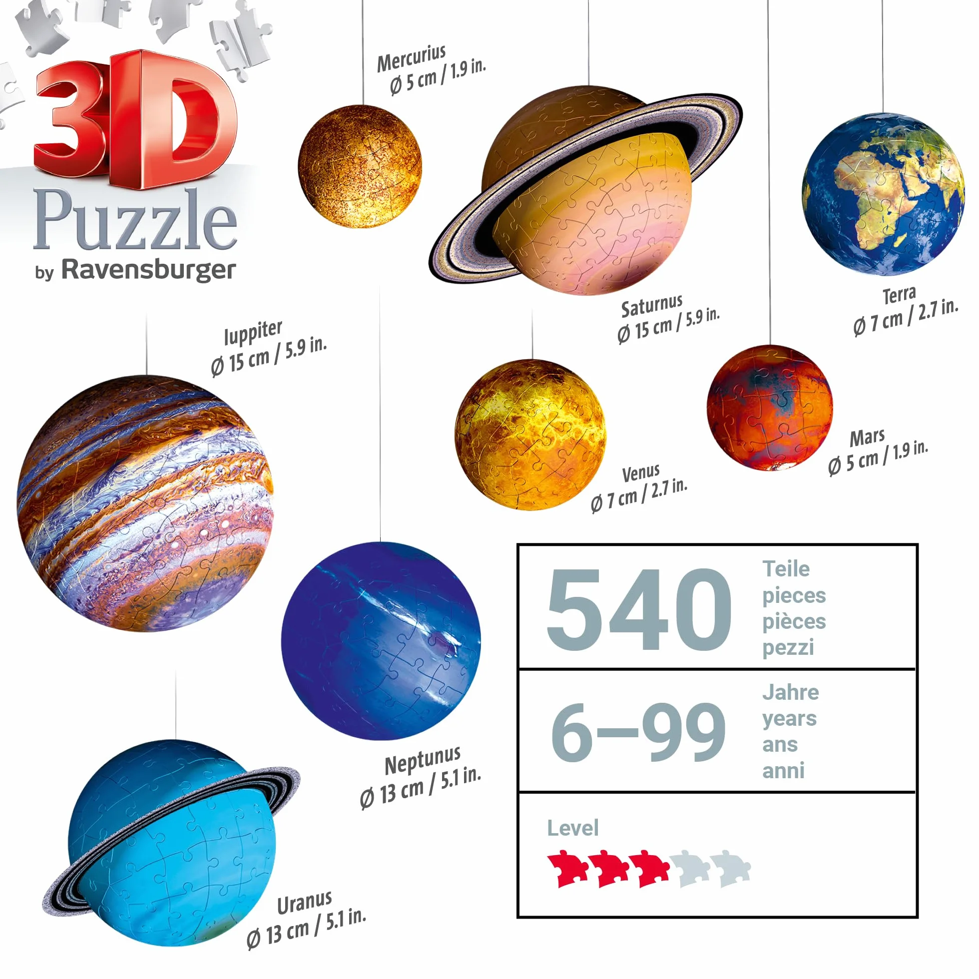 Ravensburger Puzzle 3D 11668 Ravensburger Układ Planetarny 960 Elementów Puzzle 3D (11668) Dla Dzieci I Dorosłych. Technologia Easy Click - Każdy Element Pasuje Idealnie,kolorowy