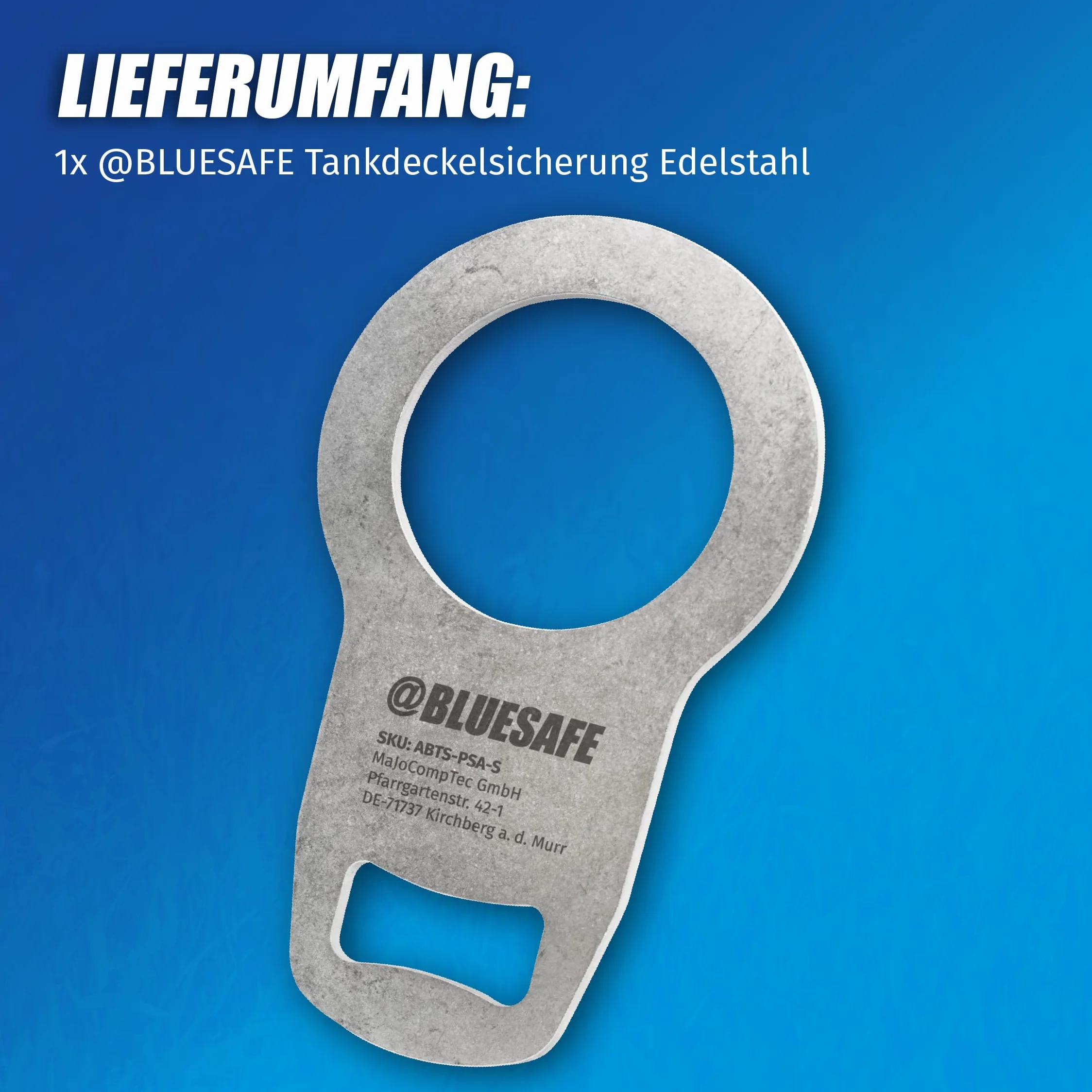 MaJoCompTec® ADBLUESAFE Zabezpieczenie korka wlewu paliwa, zabezpieczenie wlewu paliwa AdBlue, akcesoria do samochodów kempingowych (wersja ze stali nierdzewnej, bezpiecznik Boxer + Jumper + Ducato)