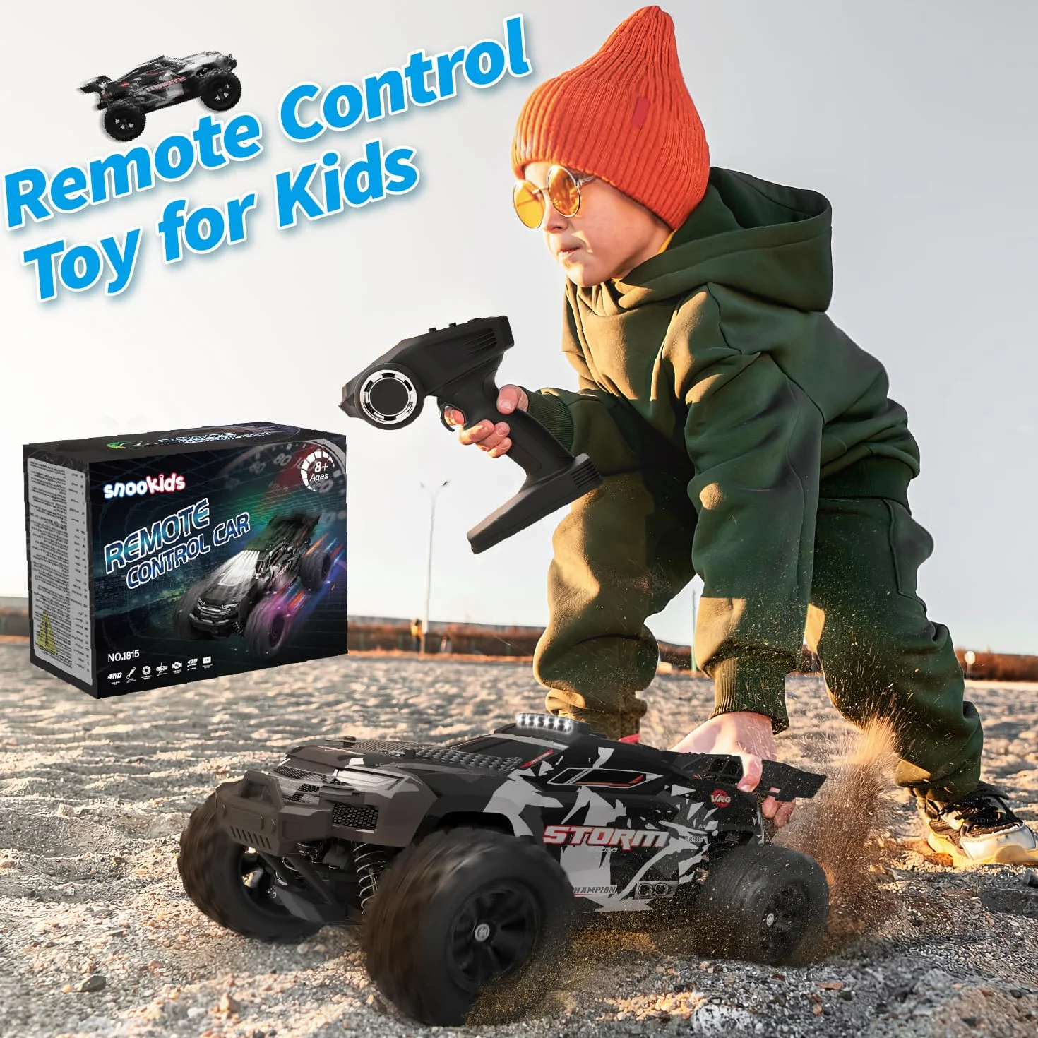 snookids Samochód zdalnie sterowany - 1:18 Szybki samochód RC Offroad Buggy 40 km/h, 2,4 GHz 4WD All Terrain RC Drift Car Monstertruck Zabawka Prezent dla dzieci i dorosłych