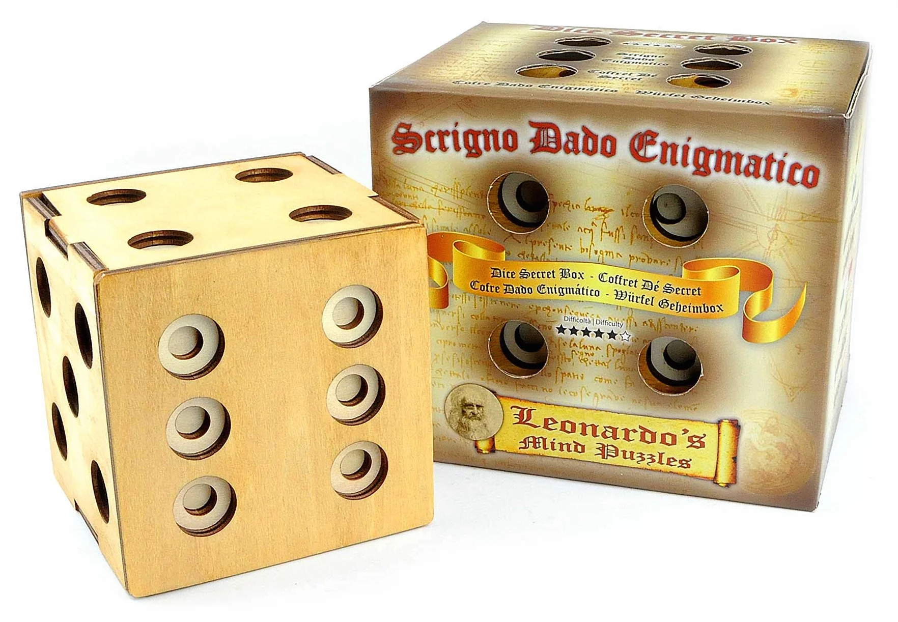 Logica Puzzle Art. Sekretne Pudełko na Kości - Drewniana Łamigłówka - Sekretny Sejf - Trudność 5/6 Niewiarygodny - Kolekcja Leonarda da Vinci