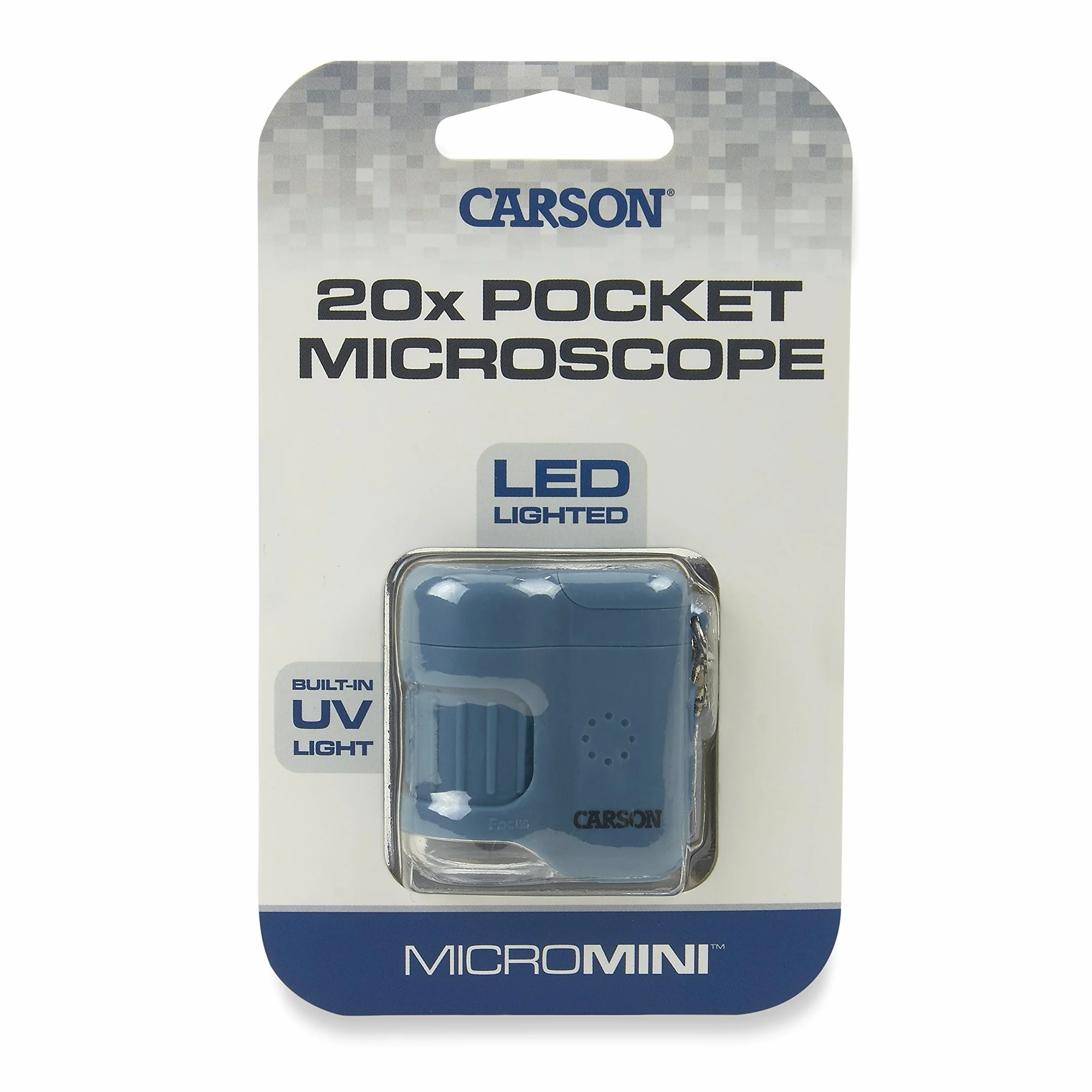 Brelok do kluczy z mikroskopem kieszonkowym MicroMini Blue, wbudowana latarka z oświetleniem UV i LED (MM-280B)