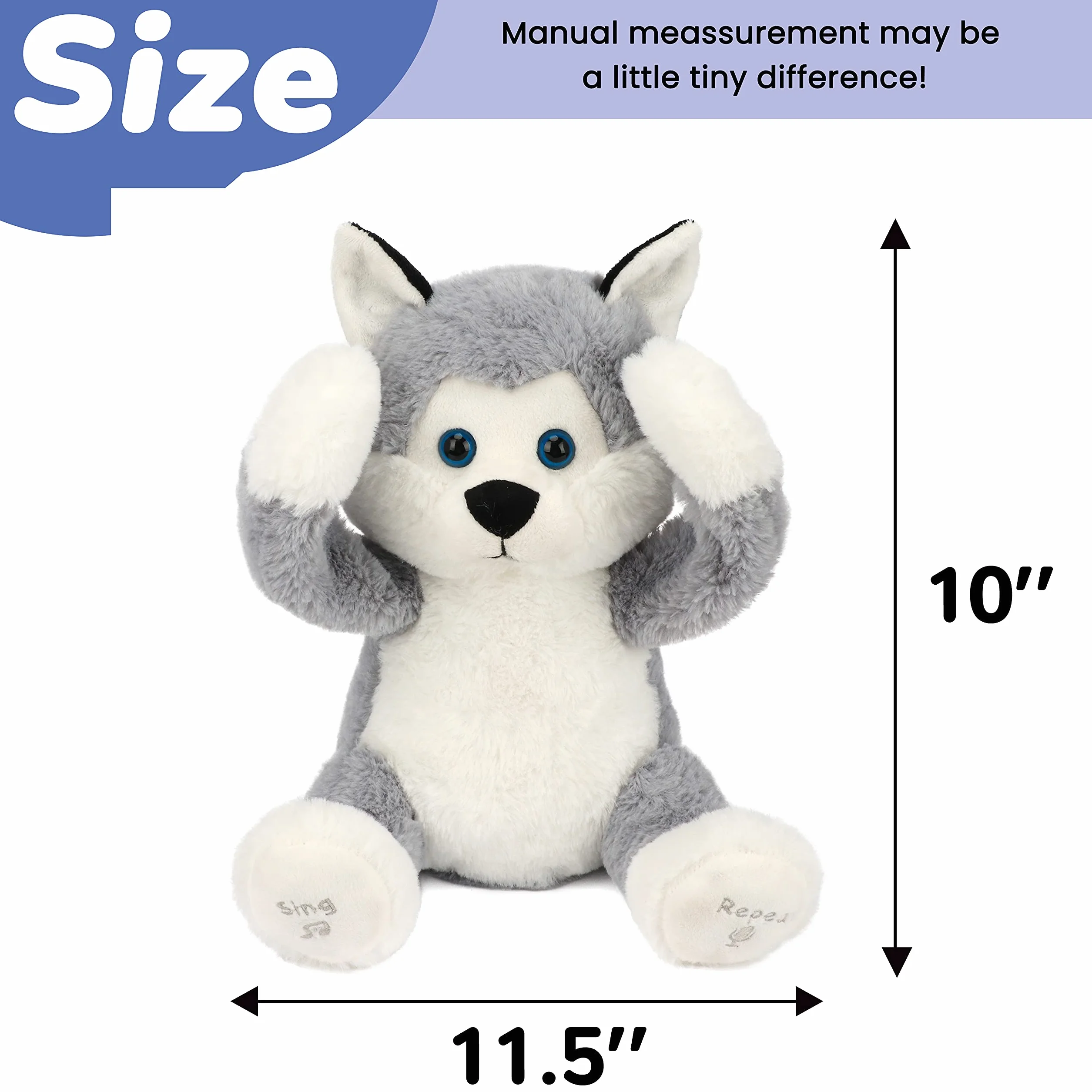 Hopearl Peek A Boo Husky Interaktywna Zabawka Dla Psów, Która Powtarza To, Co Mówisz Pluszowa Zabawka Dla Psów Muzyczna Śpiewająca Gadająca Urocza Elektryczna Animowana Zabawka Urodzinowa, Szara, 29cm