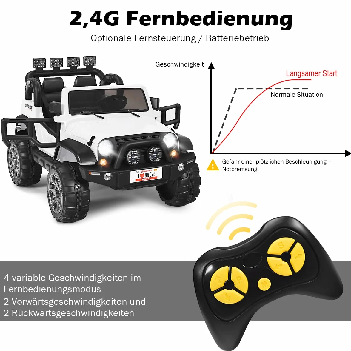 COSTWAY Samochód elektryczny dla dzieci, 2-osobowy z pilotem zdalnego sterowania 2,4 G, 3 biegi 12 V, samochód dziecięcy z MP3, muzyka, klakson i reflektor, Auto 2,5-4 km/h, dla dzieci od 3 lat