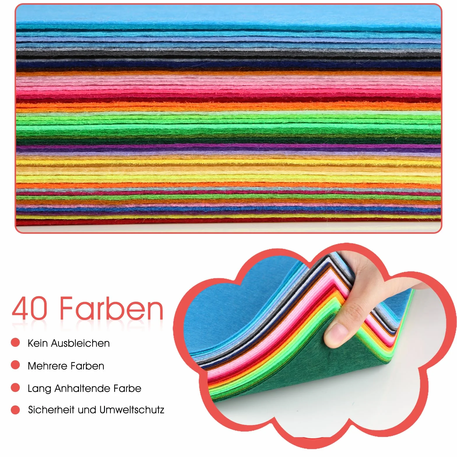 XIEJ 50 sztuk filcu do majsterkowania, 40 kolorów filcu do majsterkowania, 20 x 30 cm, filcowa tkanina poliestrowa, rękodzieło, szycie, ręczne dekorowanie