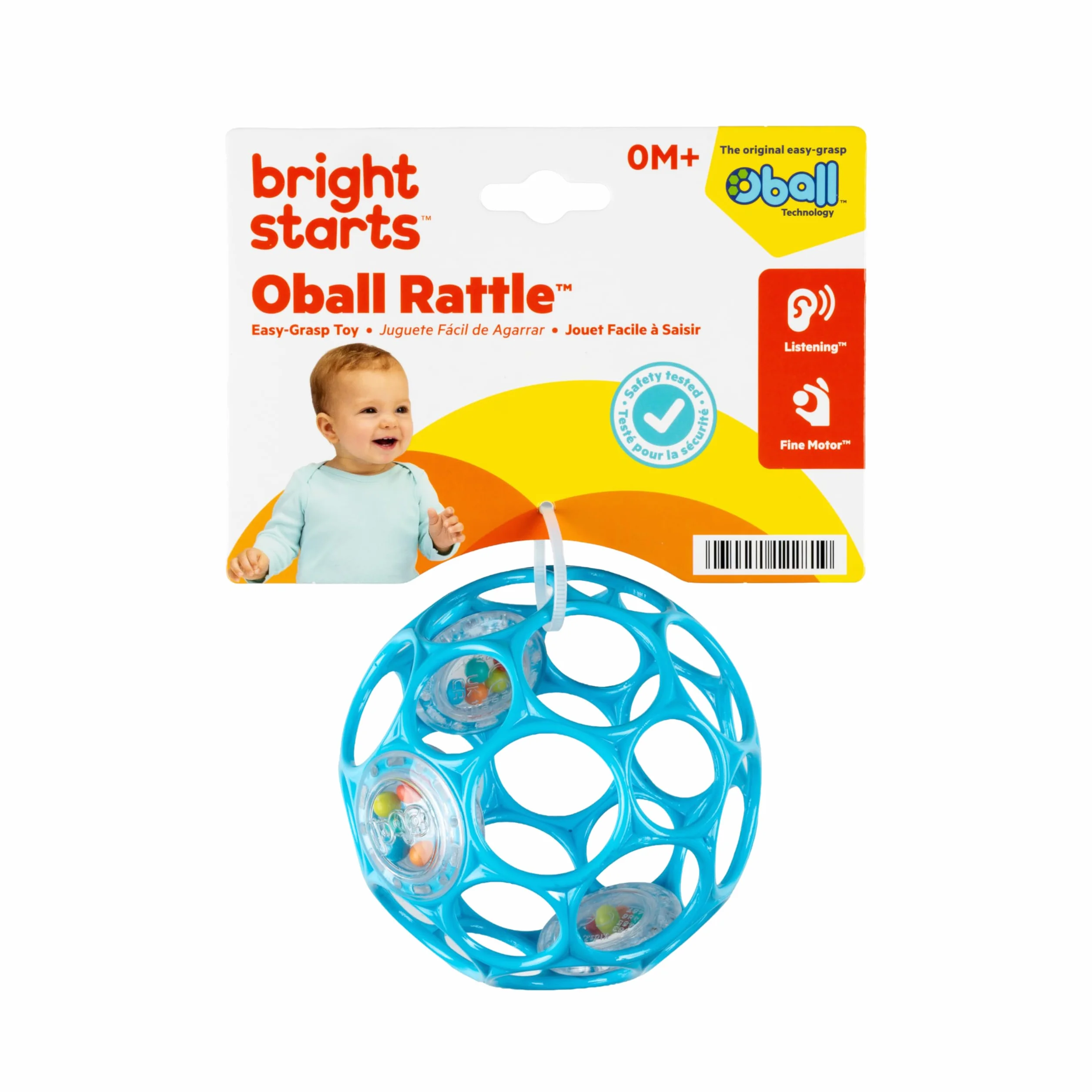 Bright Starts, Oball Rattle, niebieski – elastyczny i łatwy w dotyku design, dla dzieci w każdym wieku