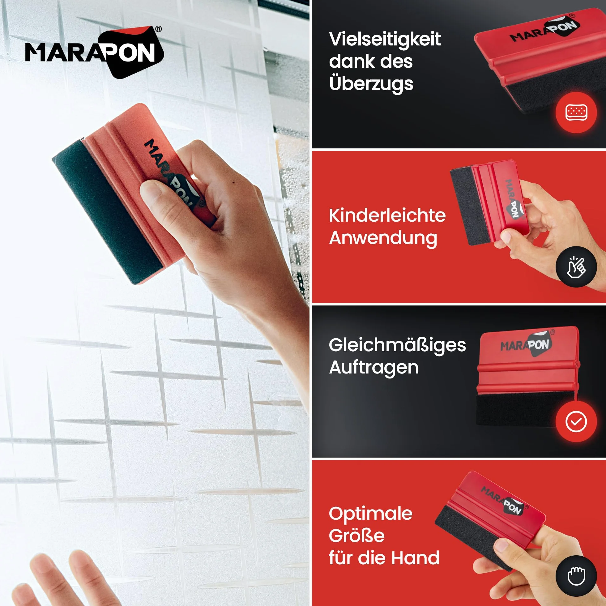 MARAPON® Rakla do folii [10 x 7,3 cm] z powłoką filcową – do folii okiennych i folii samochodowych – wysokiej jakości rakiel nadaje się również do folii węglowej i folii Alcantara