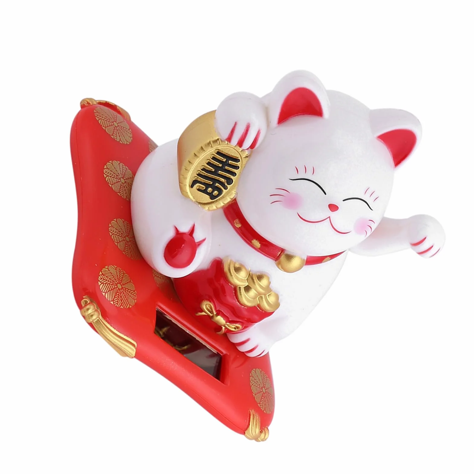 Calico Cat Machający Kot Japoński Maneki Neko Fortune Wealth Dekoracja Biurowa Samochodu Zasilanego Energią Słoneczną (Biała)