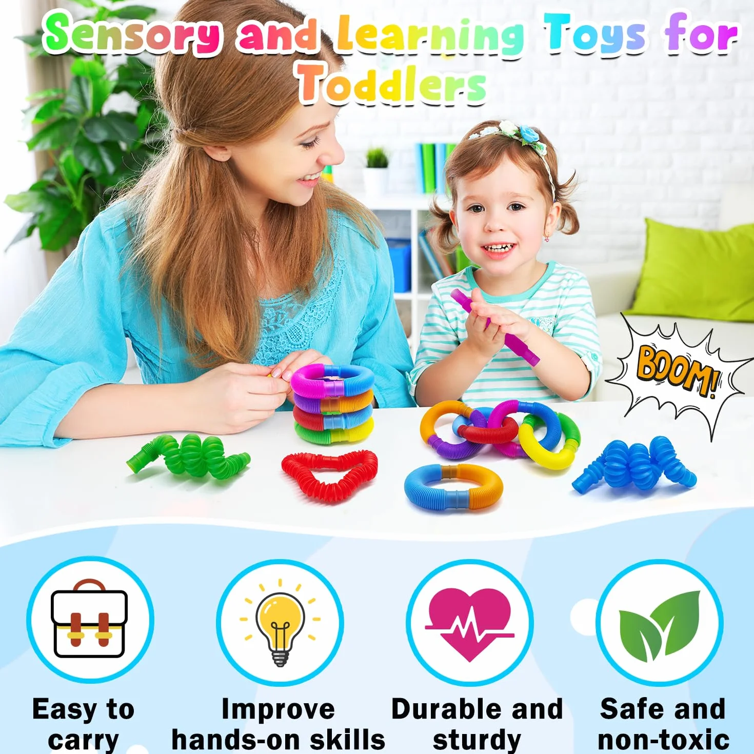 8pcs Pop Tubes, Sensory Fidget Zabawki Stretch Pipe Toy, Zabawki do nauki dla małych dzieci Kolorowe rury, Zgięte do DIY Stress Relief Dzieci Dorośli Boże Narodzenie Prezent na urodziny