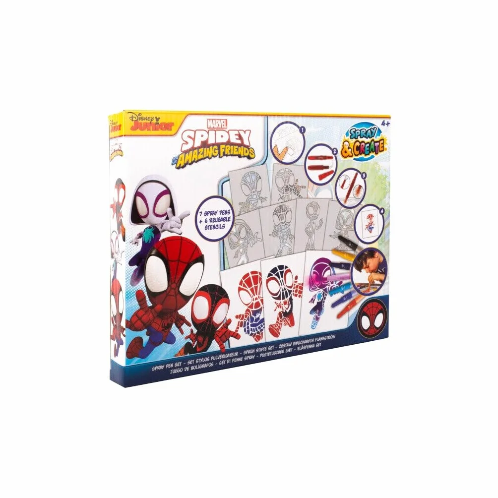 Disney - Marvel - Spidey and his Amazing Friends - zestaw pisaków w sprayu - kredki dla dzieci - zestaw do malowania z kolorowymi kredkami i szablonami do malowania