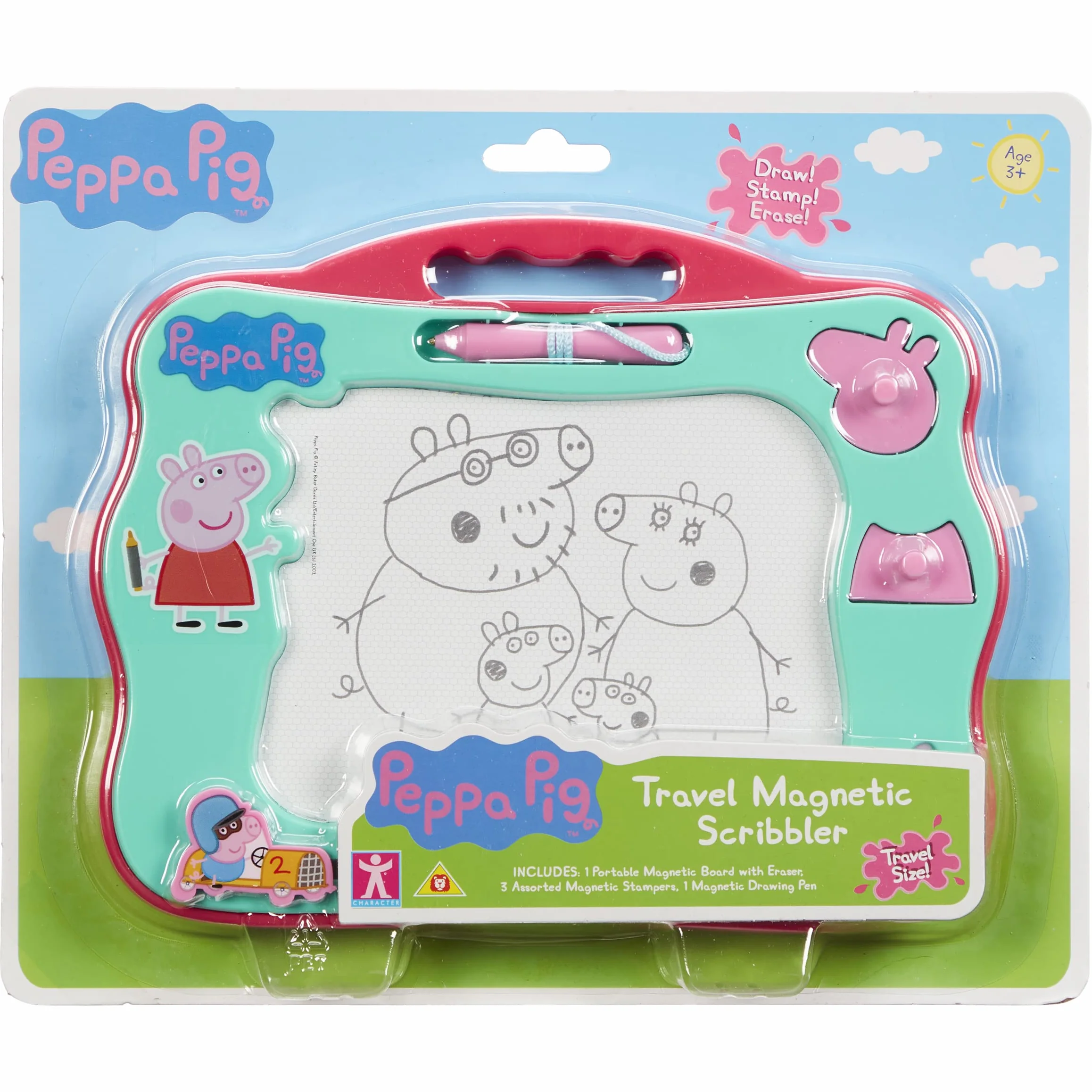 Peppa Pig Travel Magnetic Scribbler pad with pen and 3 stamps, draw and erase with no mess