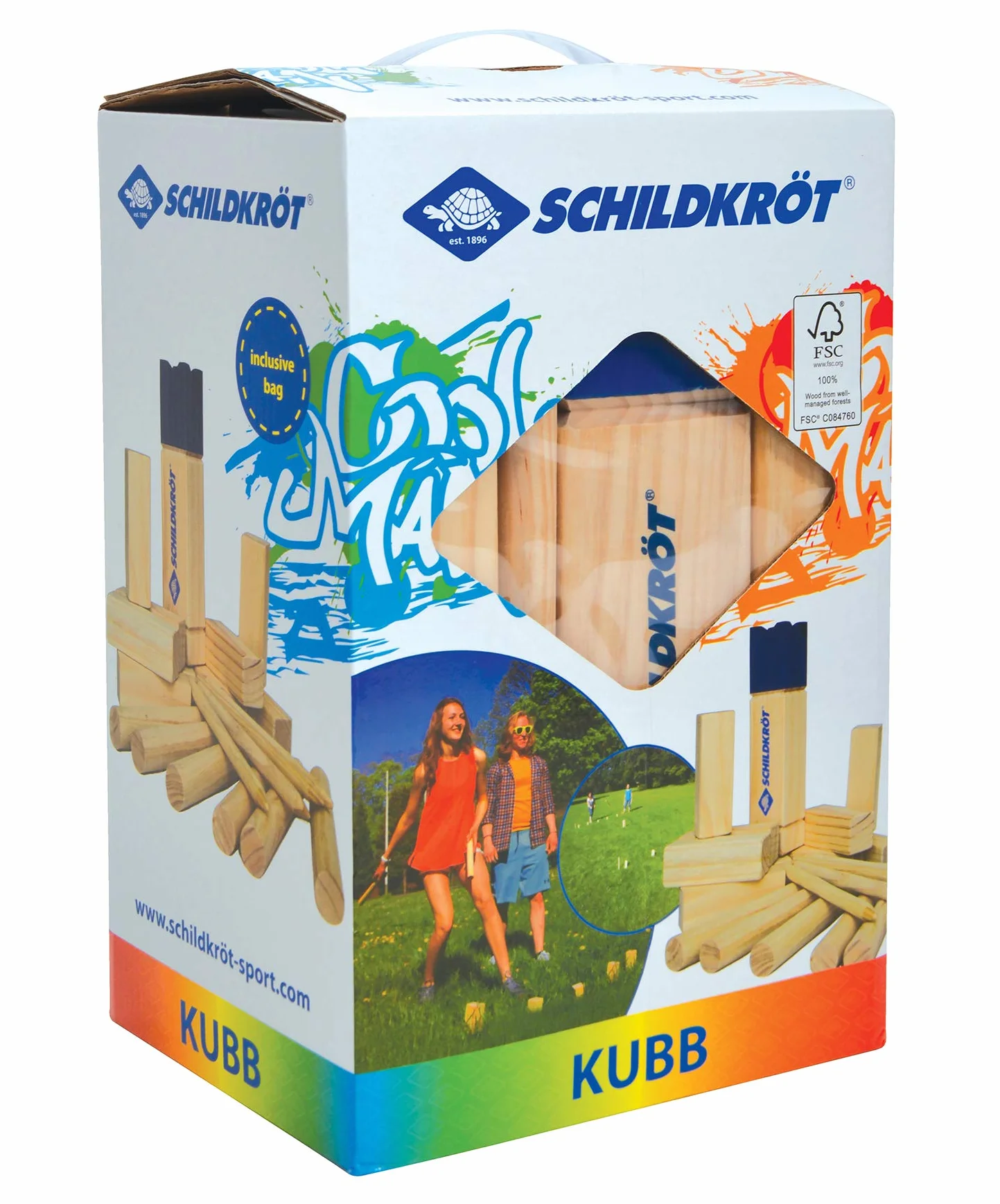 Schildkröt Kubb 970112 FSC zestaw do gier ogrodowych, jasnobrązowy, 21 sztuk, drewno z certyfikatem FSC, zawiera torbę transportową/do przechowywania