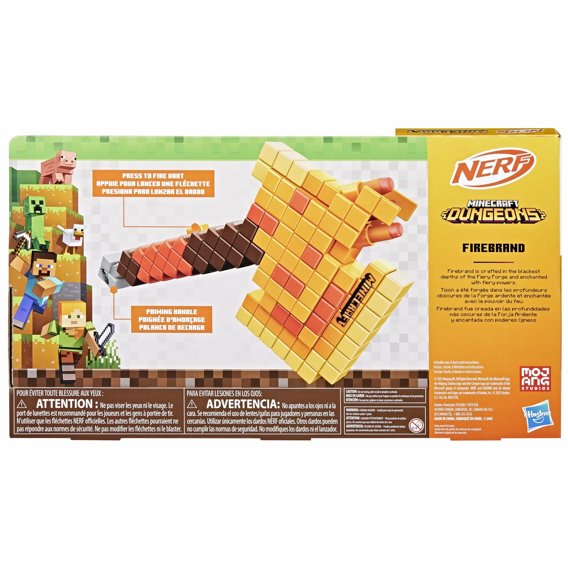 NERF Minecraft Firebrand: Toporek do rzucania, 6 elitarnych rzutków piankowych, projekt inspirowany grą, rozwijane gruntowanie, zabawki