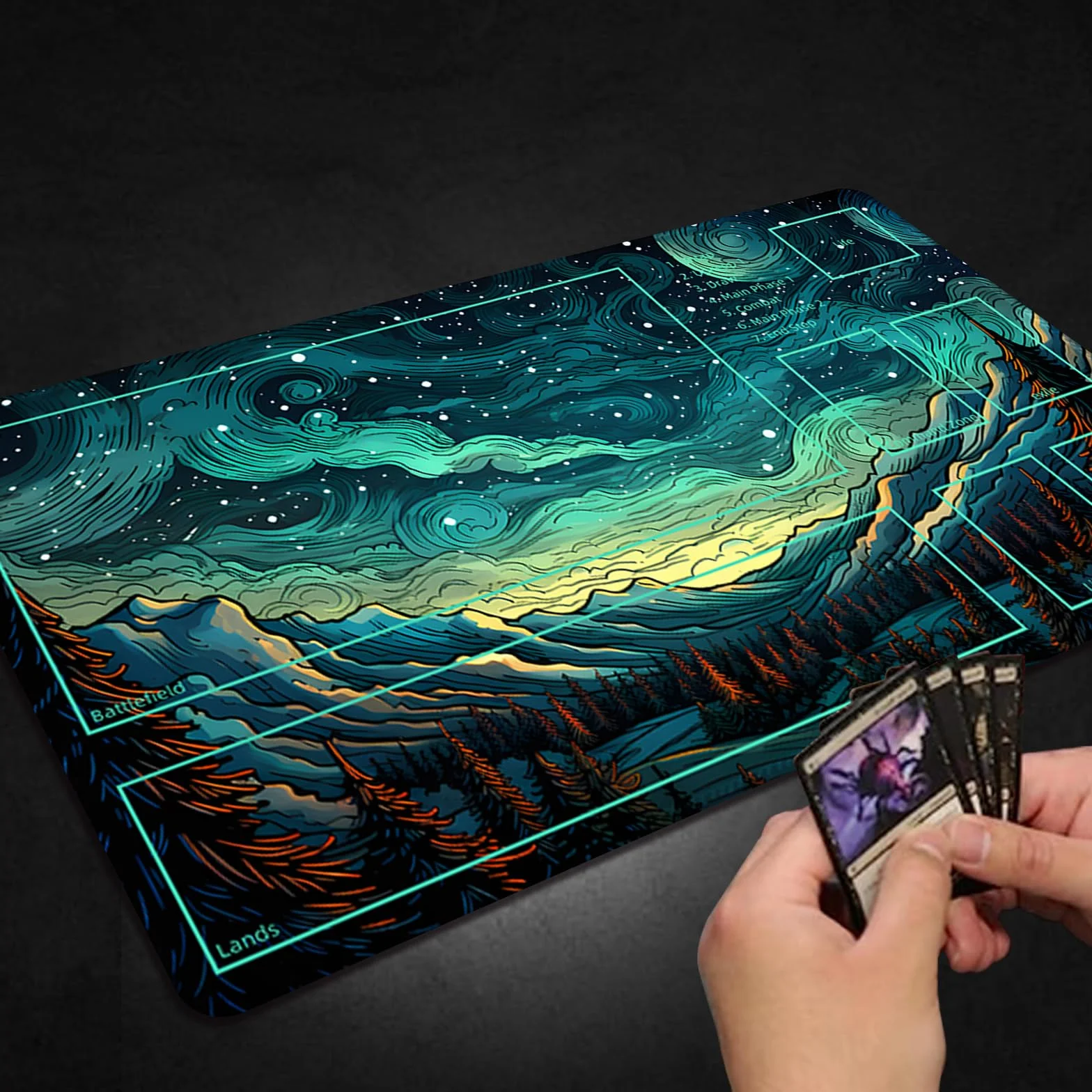Mata do zabawy dla MTG, z bezpłatnymi torbami do przechowywania, mata do gier 61 x 35 cm, TCG i mata do gier planszowych na karty, podkładka pod mysz (ze strefami, magiczna mata 1)