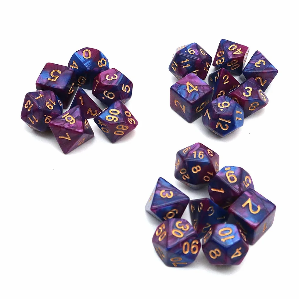 DollaTek Zestaw ko?ci wielo?ciennych, gry sto?owe, 3 zestawy ko?ci 3 x 7 (21 sztuk), seria matryc, D20, D12, D10, D8, D6, D4, DND, DND, RPG, MTG, podwójne kolory, jedna sztuka (fioletowy i niebieski)