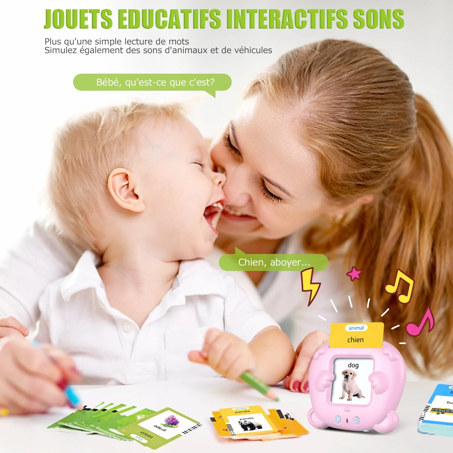 510 słów Mówiące karty flash Montessori Francuskie karty edukacyjne dla dzieci Rozmowy Flash Cards 255 arkuszy 3 lat Zabawki edukacyjne Prezenty urodzinowe dla dzieci (francuski różowy 510)