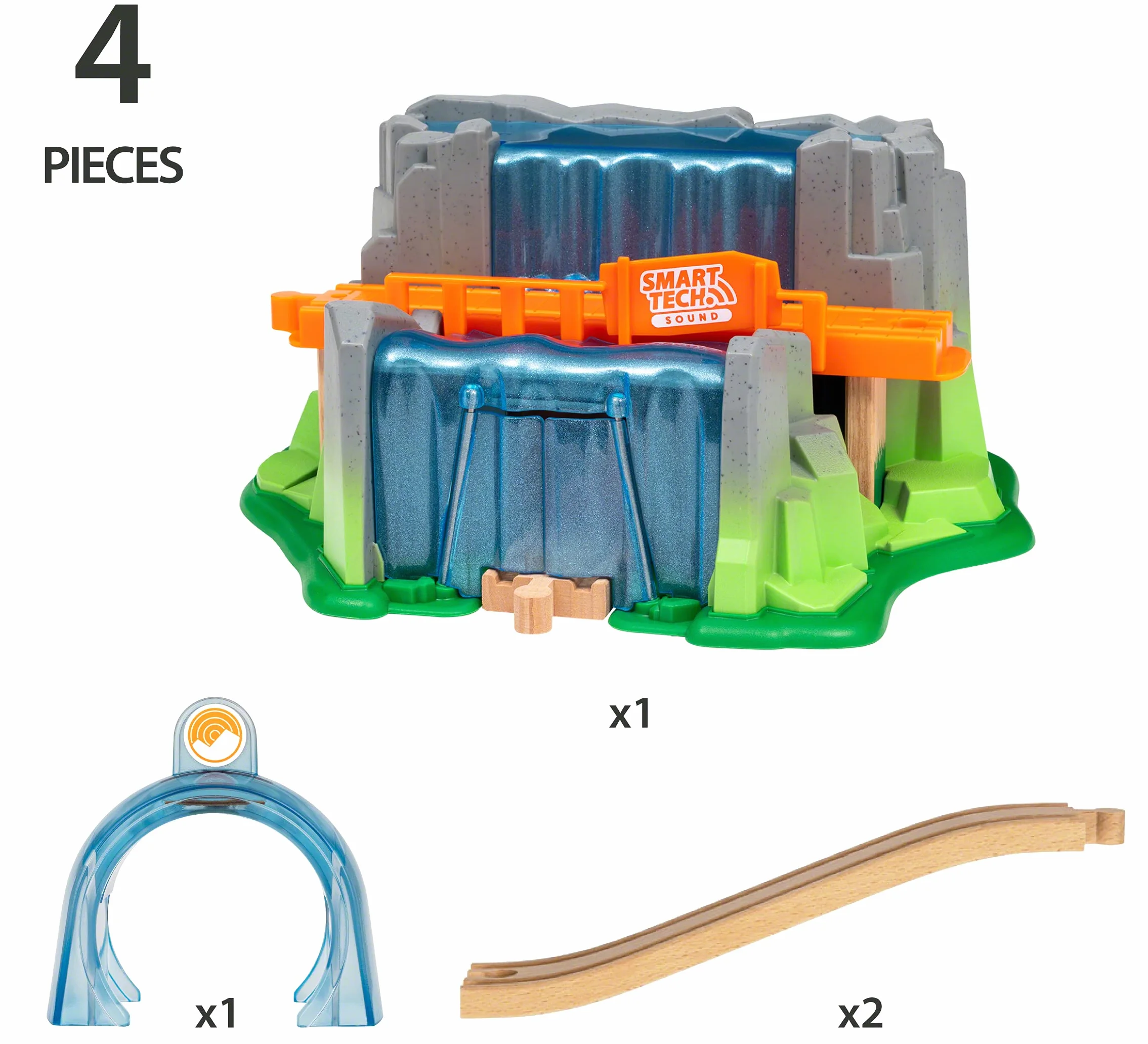 BRIO World 33978 Smart Tech Sound Waterfall Tunnel - Interaktywny dodatek do drewnianego pociągu - Zalecane od 3 lat