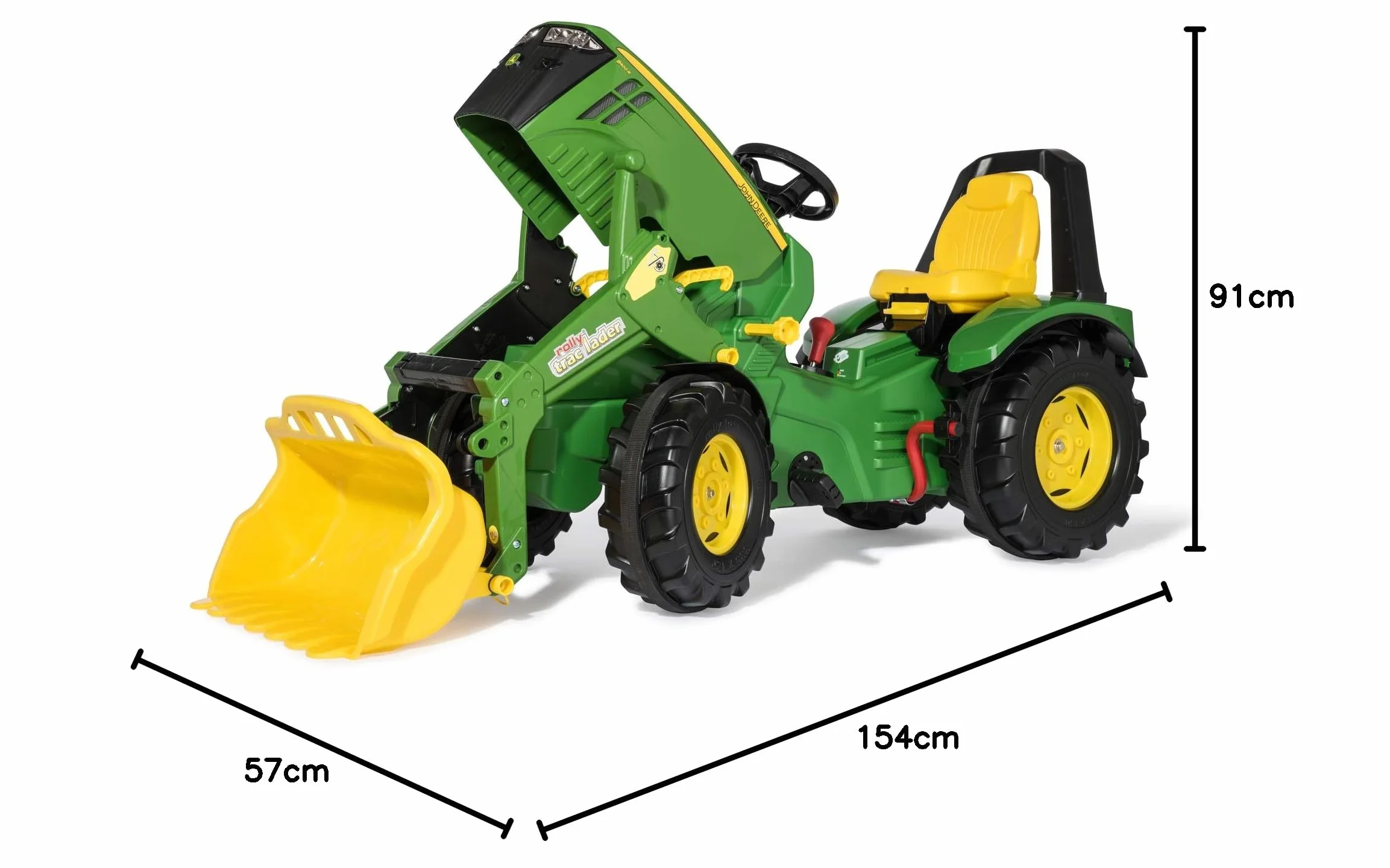 Rolly Toys Traktor na pedały John Deere rollyX-Trac Premium w zestawie z ładowarką RollyTrac (przerzutka dwubiegowa, hamulec ręczny, dla dzieci w wieku 3-10 lat, regulowane siedzisko, traktor z