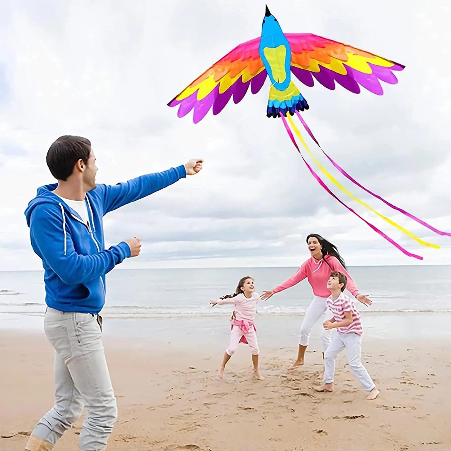 VIKY Phoenix latawiec dla dzieci i dorosłych, latawiec z uchwytem i liniami, 90 x 180 cm, duży smok plażowy, z ogonem o długości 150 cm, w zestawie sznurek latawca 100 m, łatwy do latania