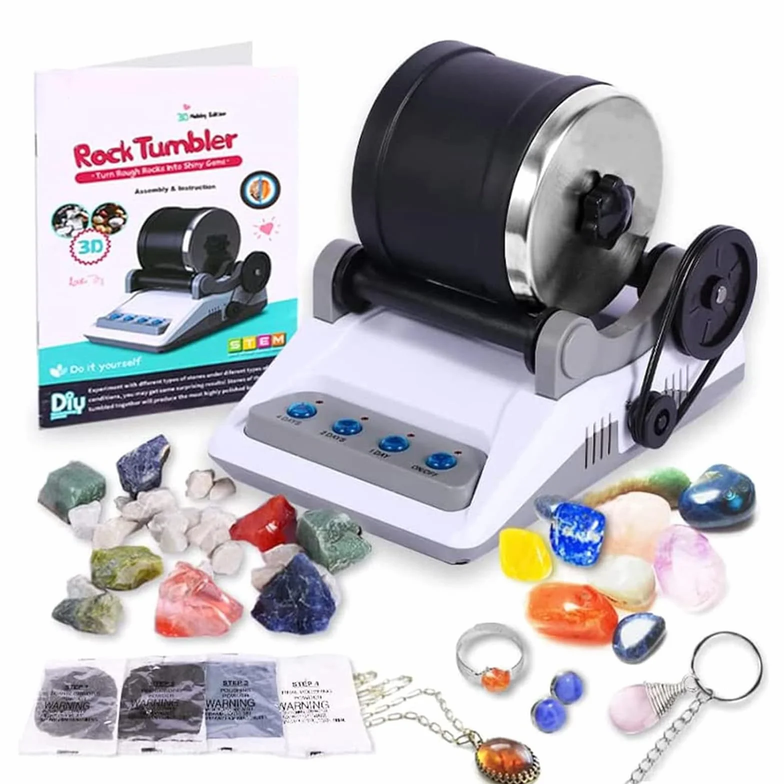 Rock Tumbler Kit, kompletny zestaw do polerowania kamienia, zestaw do polerowania kamienia z 7-dniowym timerem, maszyna do polerowania kamieni szlachetnych, kwarc różowy, maszyna do polerowania