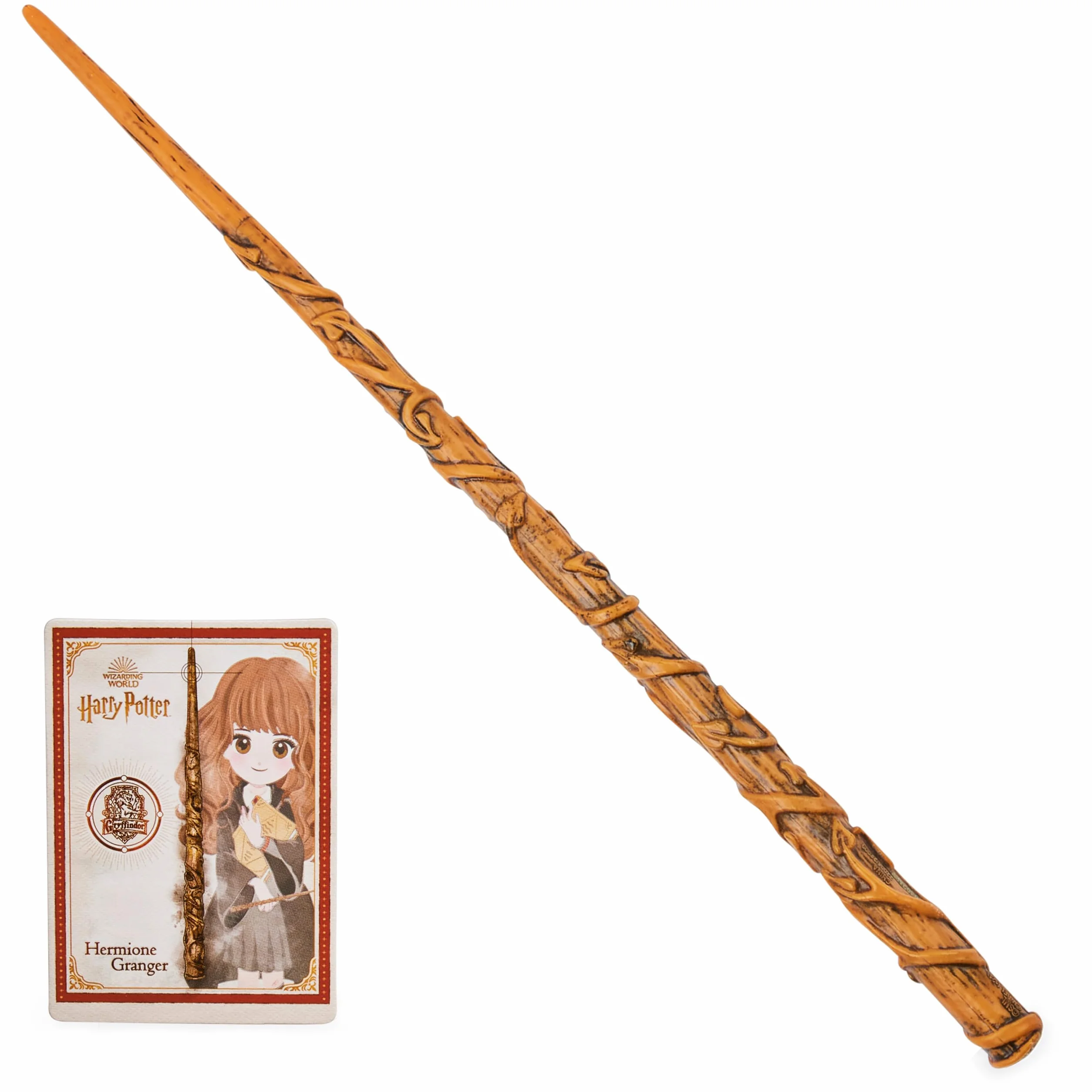 Wizarding World Harry Potter 30 cm czarująca magiczna różdżka Hermiona Granger z kolekcjonerską kartą zaklęć, zabawki dla dzieci od 6 lat