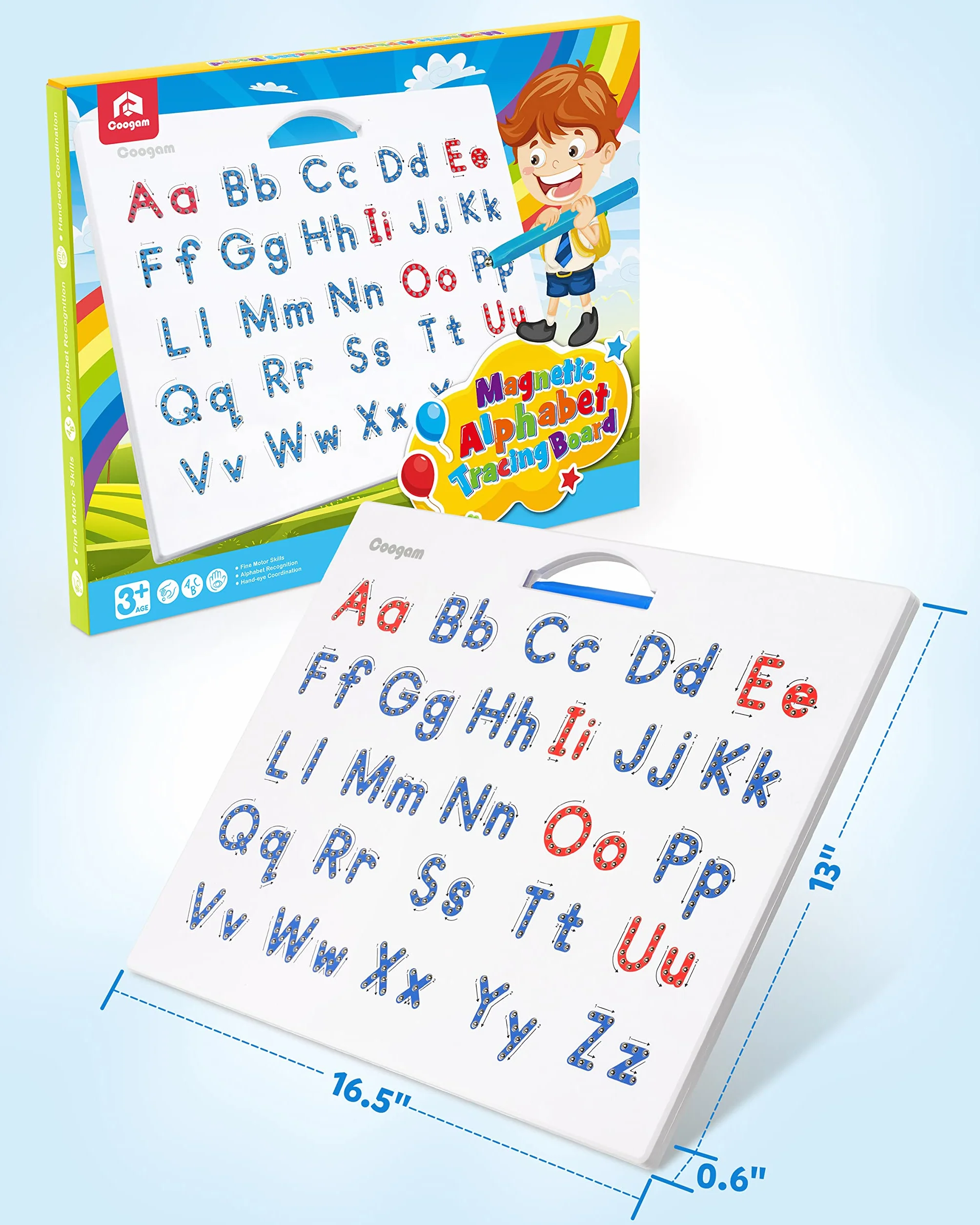 Coogam litery magnetyczne tablica do ćwiczeń, magnesy śledzące tablicę alfabetu ABC nauka pisania zabawka edukacyjna Fine Motor Montessori prezent dla dzieci w wieku 3 4 5 lat