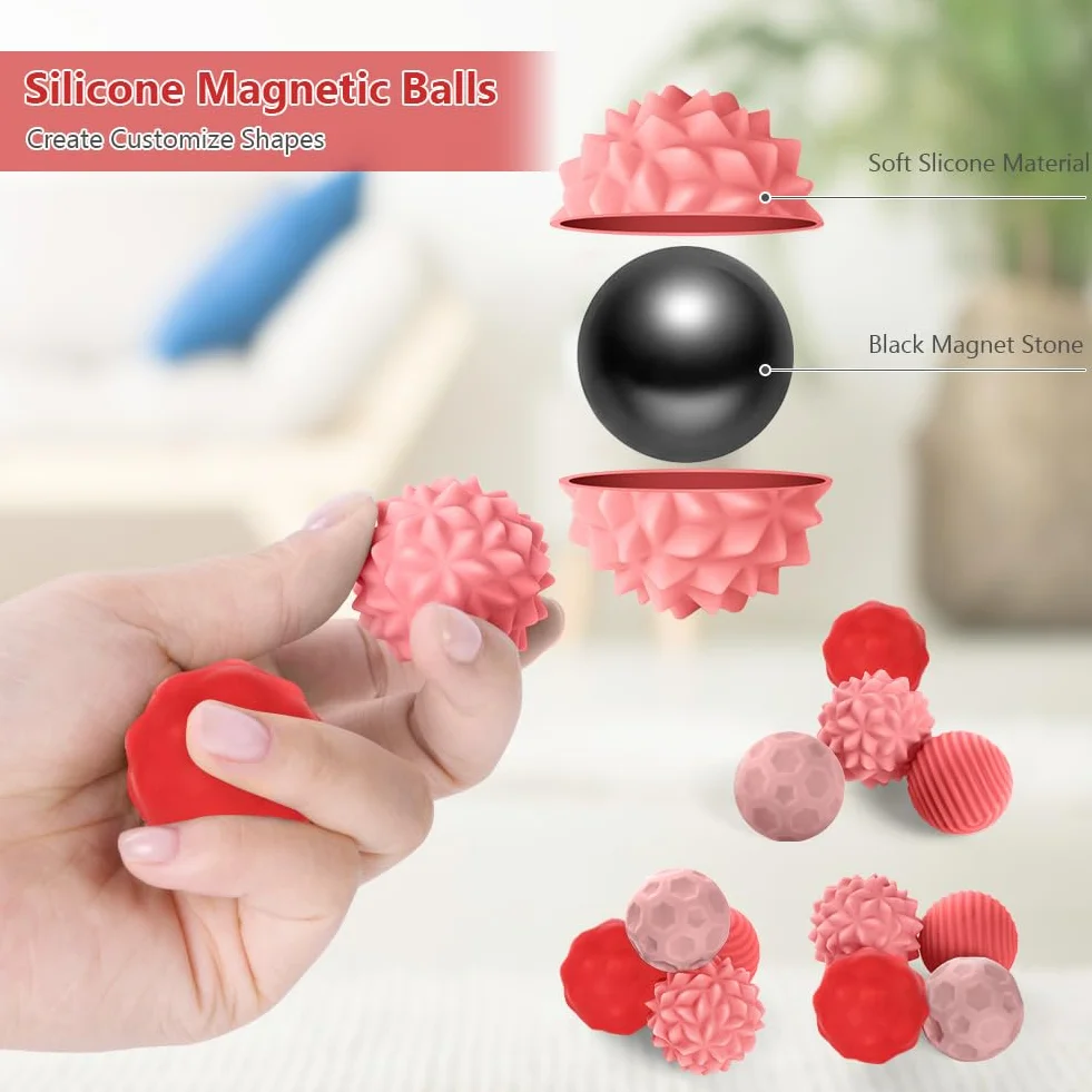 Ainiv Kulki Magnetyczne Fidget Toys, 4 SZT Silikonowe Piłki Antystresowe dla Palców, Zabawka Sensoryczna dla Osób z Autyzmem, ADHD, Lękiem, Zabawka z Ciekawymi Teksturami dla Dorosłych i Nastolatków