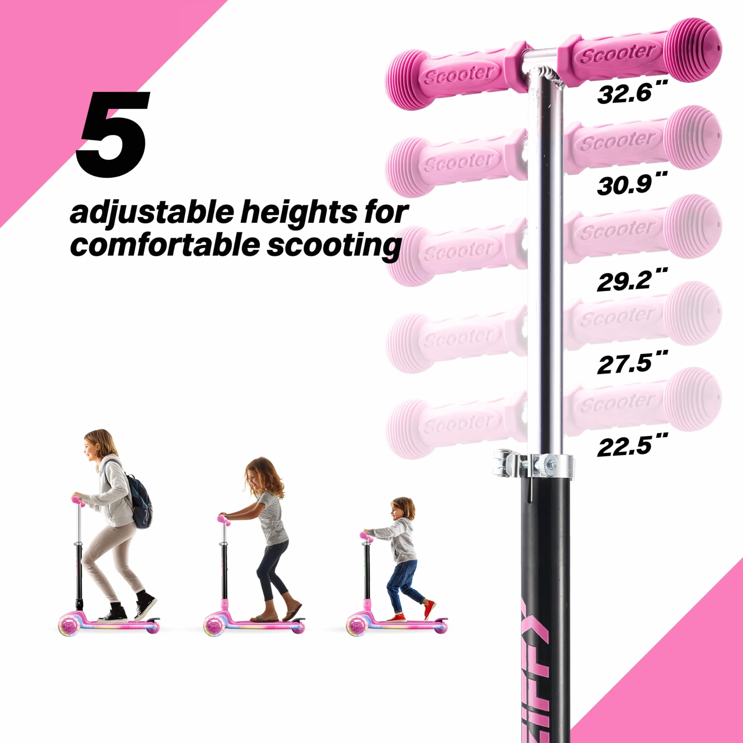 ZIFFY 3 Wheel Scooter for Kids 3-5, Toddler Kick Scooters with LED Light-Up Wheels for Boys and Girls, 5 Adjustable Height and Lean-to-Steer Design, Support up to 110 lbs, Red by JOVA
