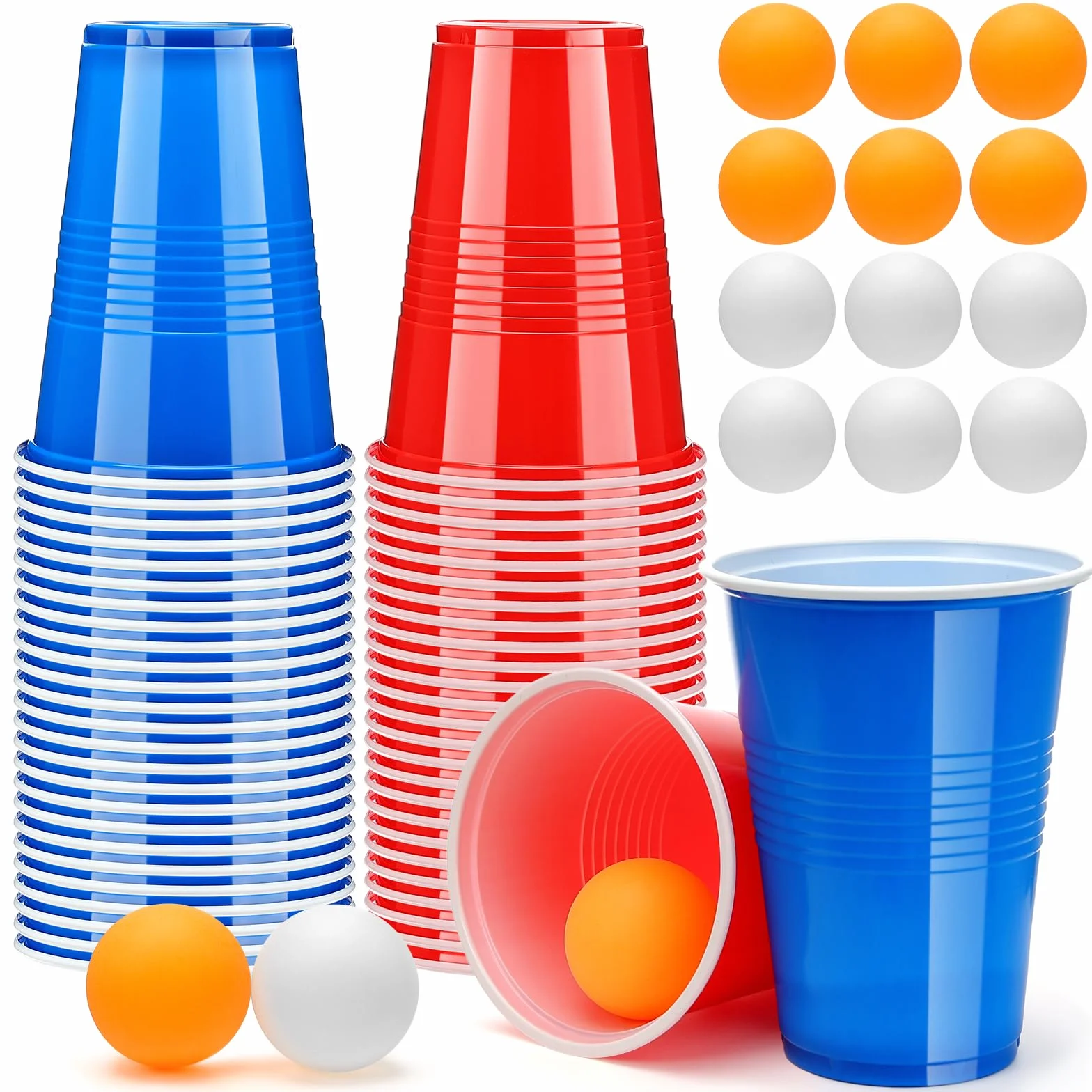 Zeawavsl Zestaw do Tenisa Stołowego z Kieliszki do Ponga Piwnego, 50 Kieliszków i 12 Piłeczek, 500 ml Szklanki, Wielokrotnego Użycia