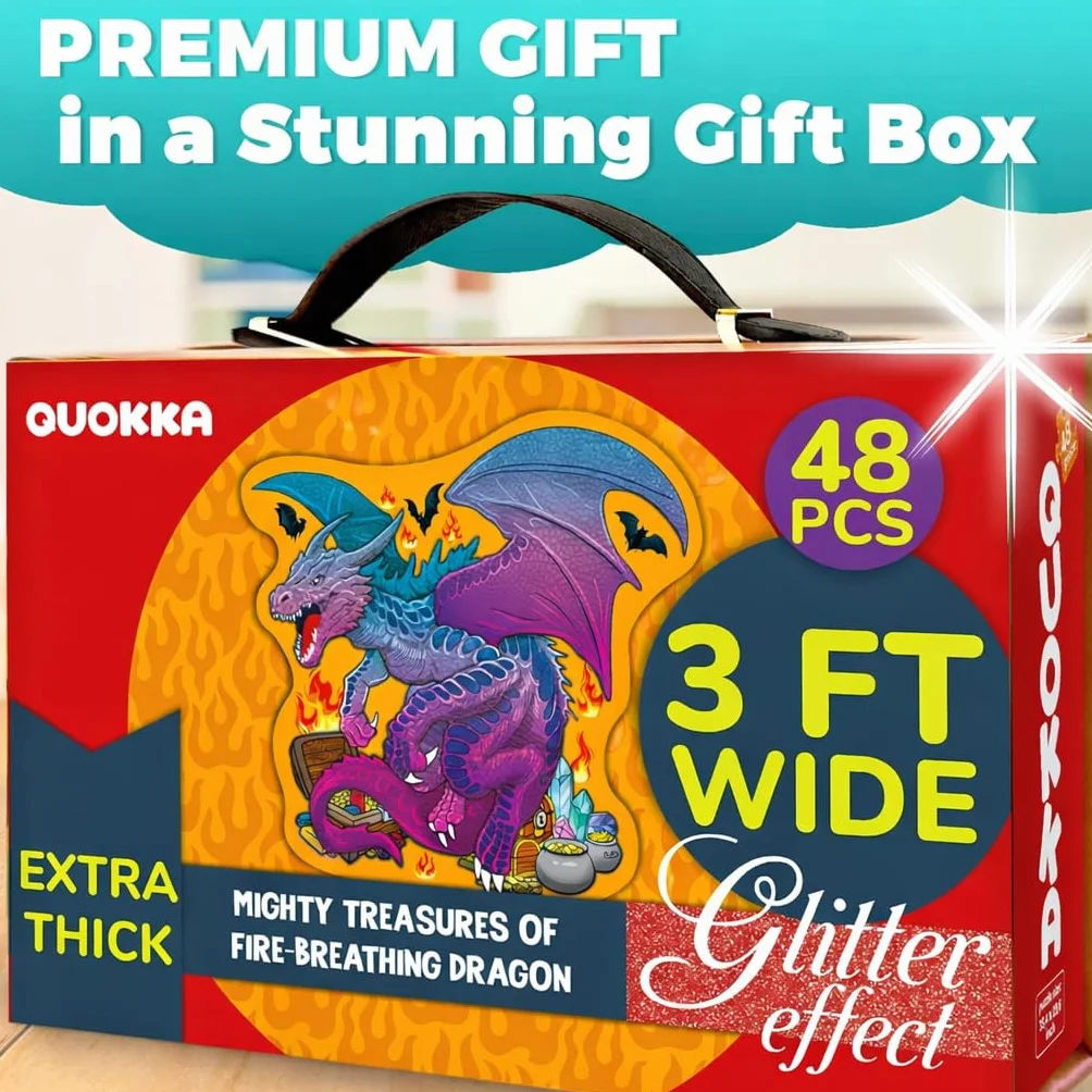 QUOKKA Giant Floor Puzzles - 2x3 Feet 48 Piece Puzzles - Shaped Large Educational - Dragon Activity Game Toy