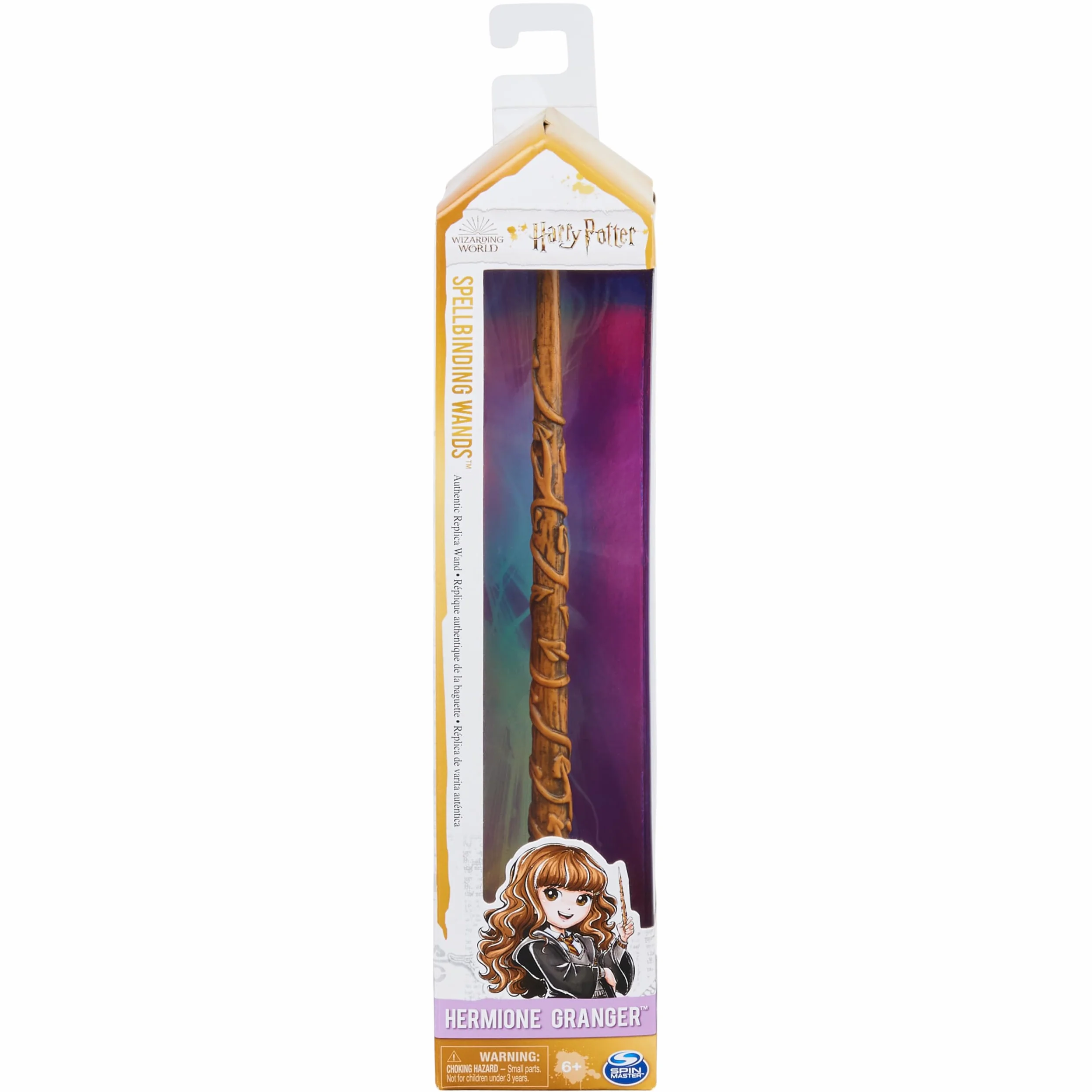 Wizarding World Harry Potter 30 cm czarująca magiczna różdżka Hermiona Granger z kolekcjonerską kartą zaklęć, zabawki dla dzieci od 6 lat