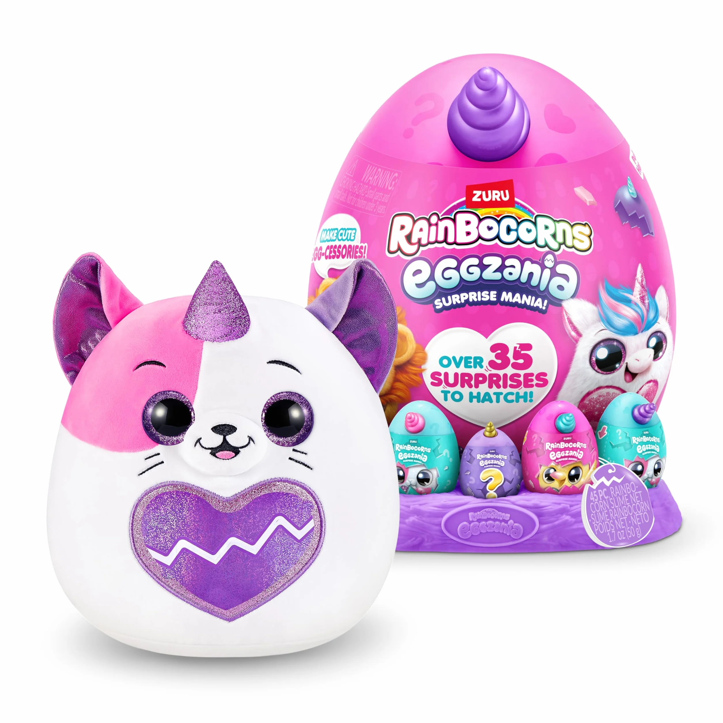 Rainbocorns Eggzania Surprise Mania Trixie the Kitten - Kolekcjonerska Pluszowa, Ponad 20 Niespodzianek, 28 cm, Pierścionki, Bransoletki, Naklejki, Akcesoria